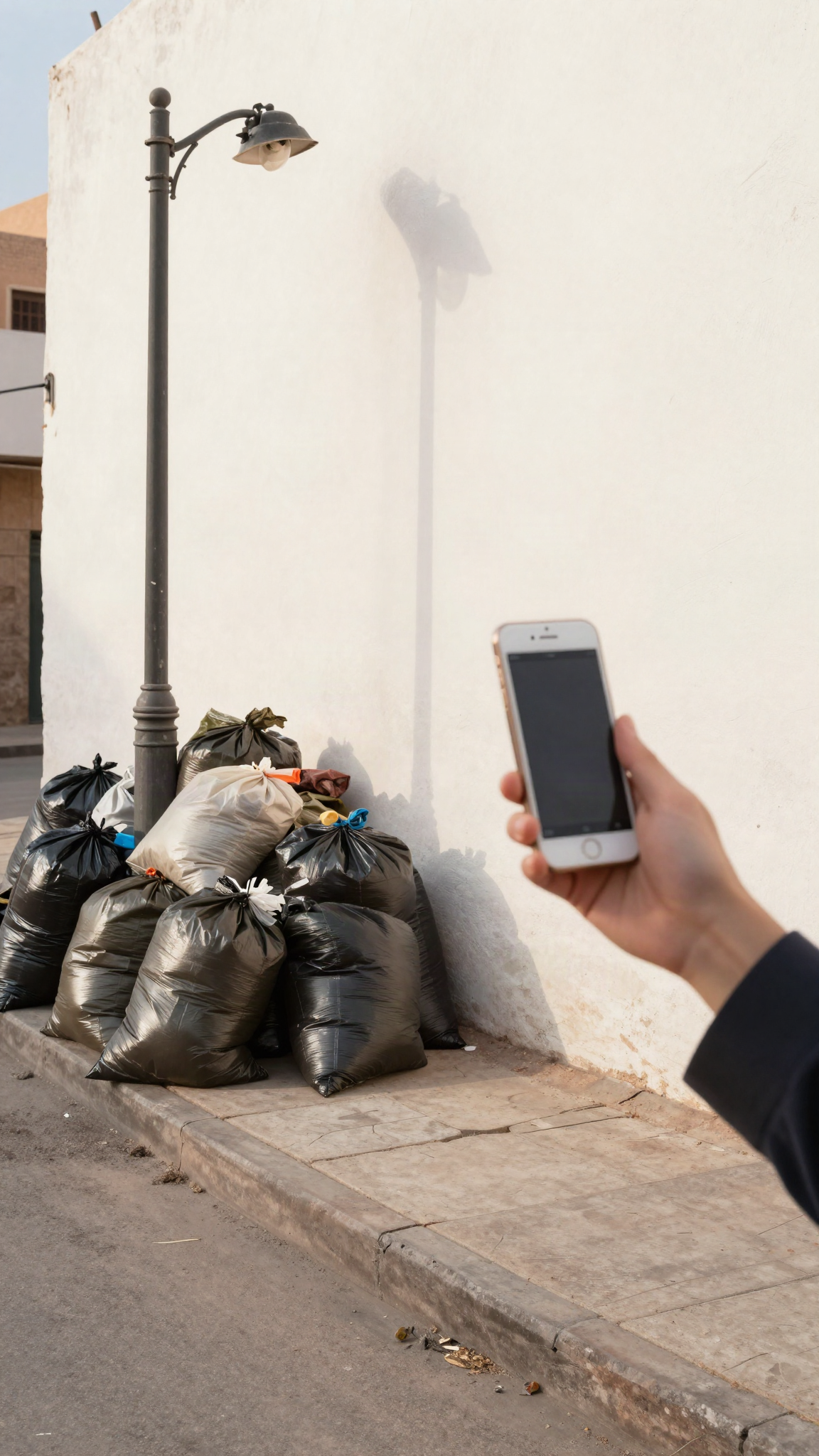 Illustration : un téléphone photographie des déchets dans une rue