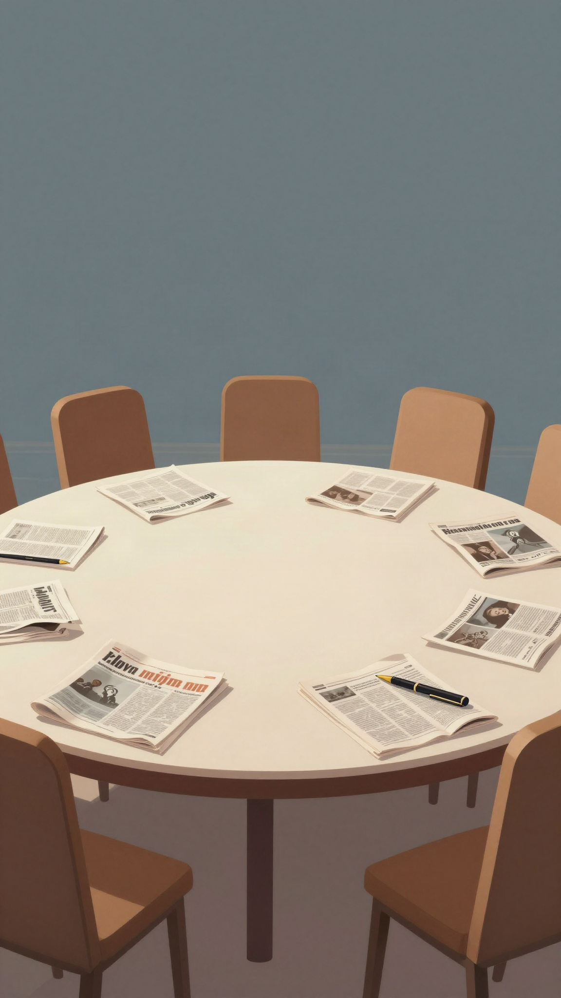 Illustration : une table de conseil, des journaux et un stylo