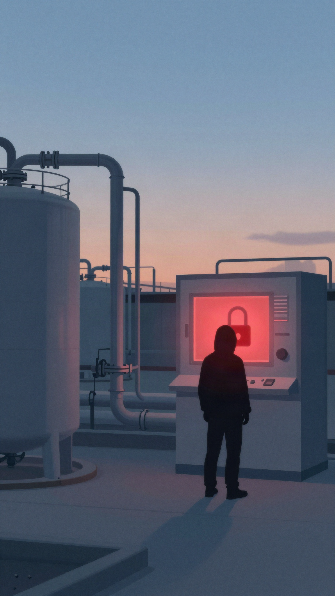 Une station de traitement d'eau sous la menace d'un cadenas numérique, illustration