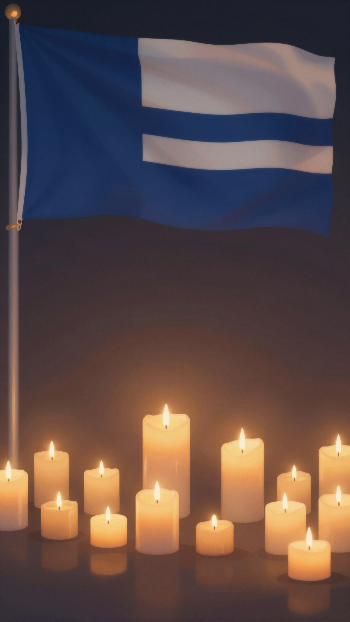 Bougies de recueillement devant un drapeau en berne, illustration