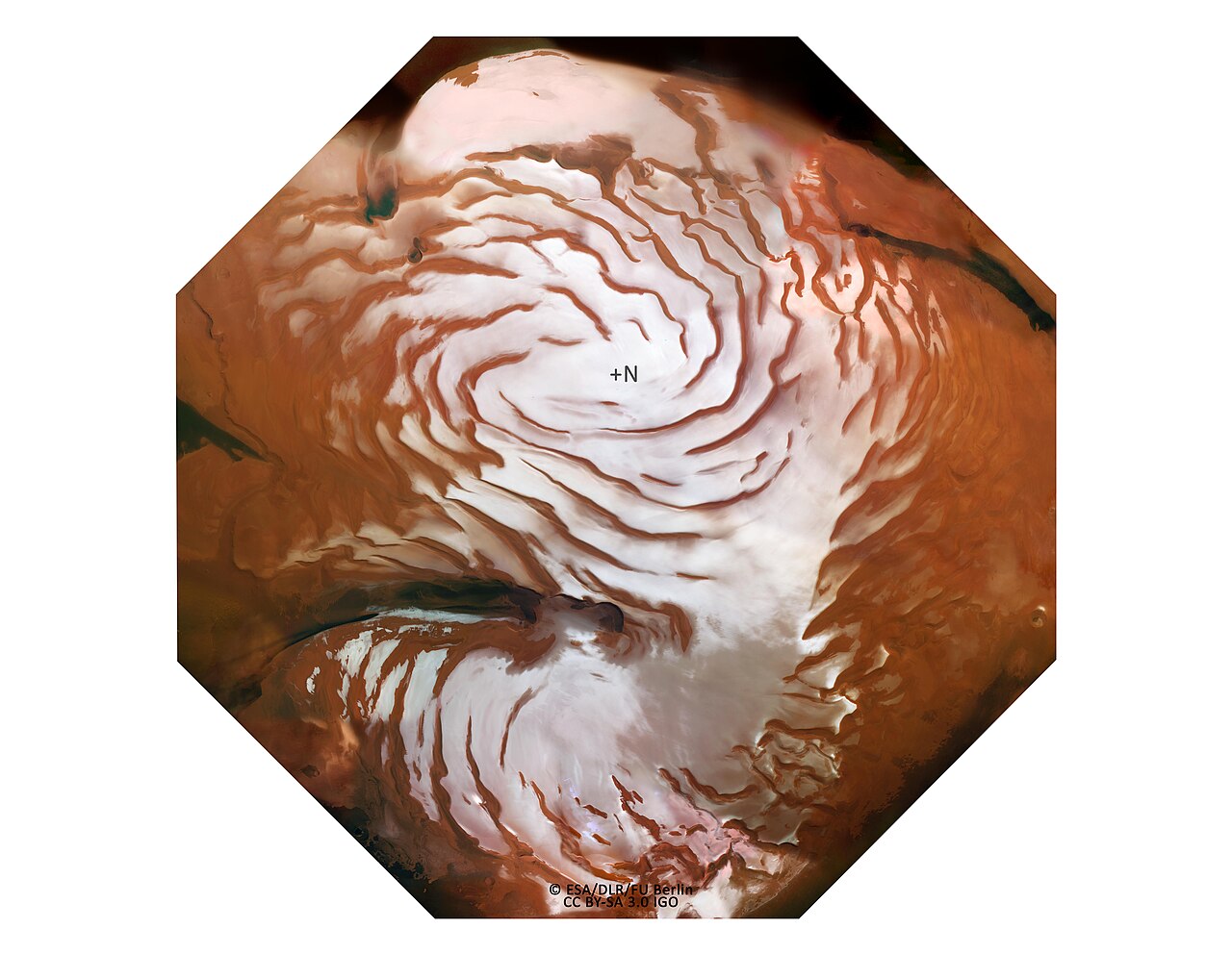 Calotte glaciaire du pôle nord de Mars