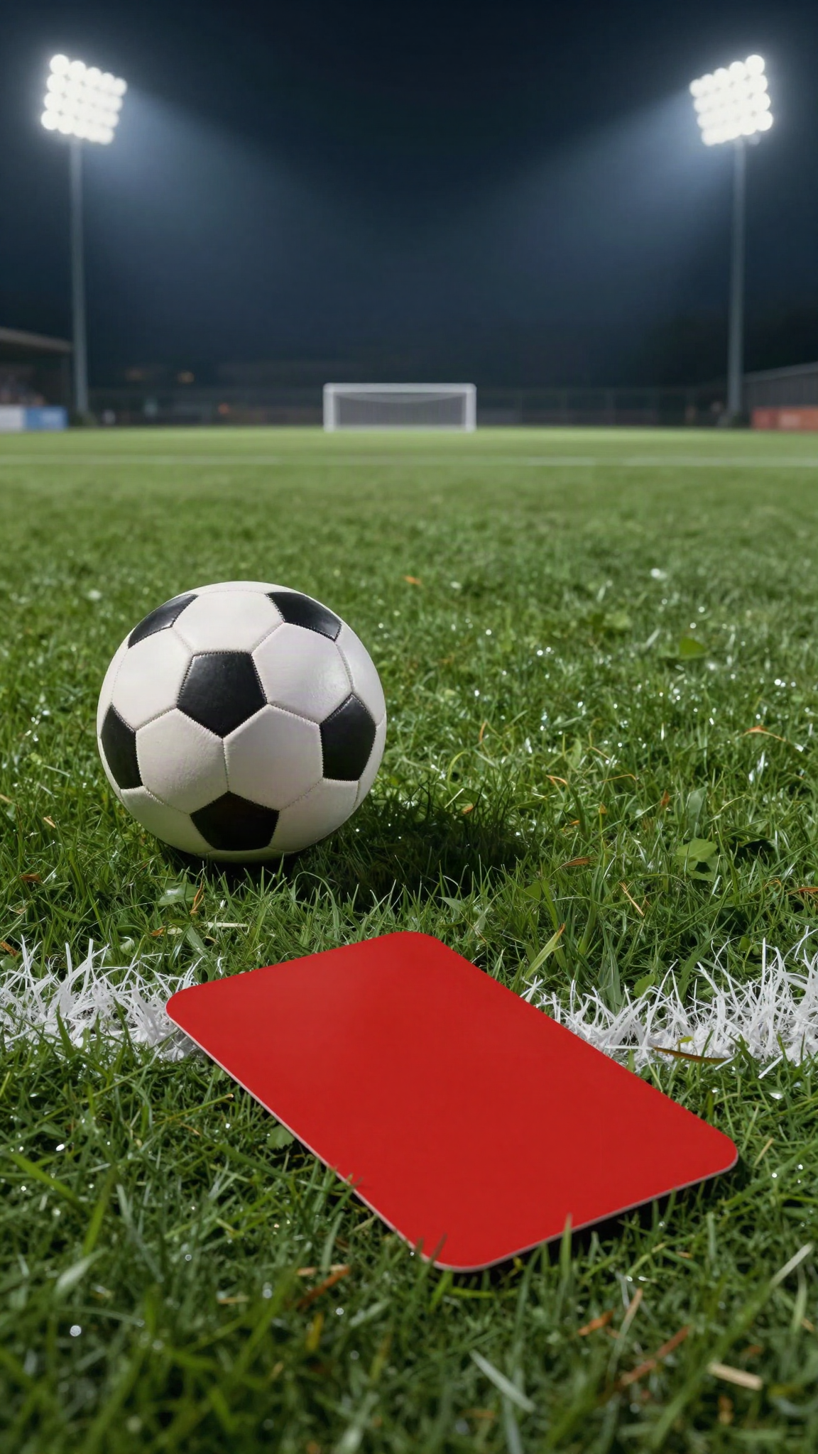 Un ballon et un carton rouge sur une pelouse (illustration)