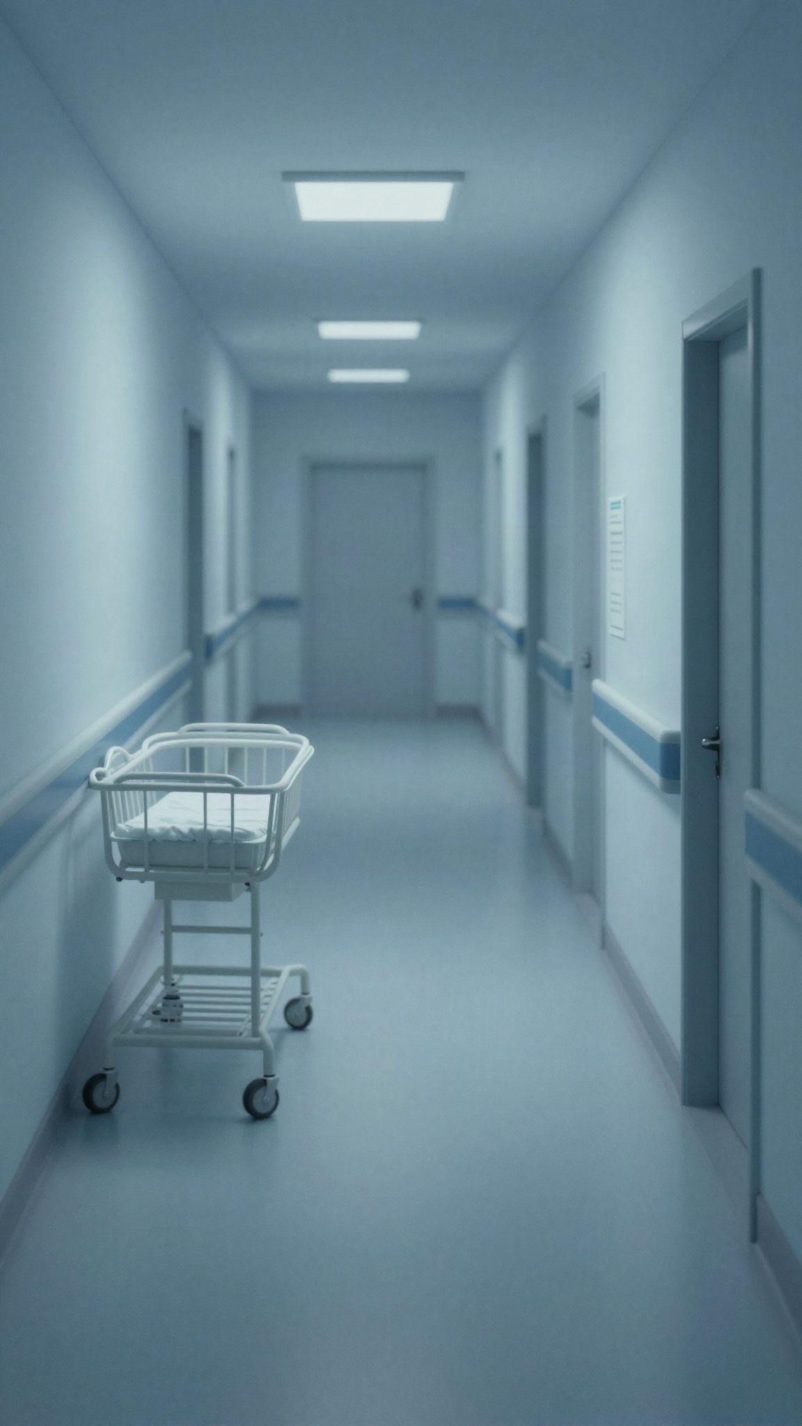 Couloir d'hôpital vide et berceau