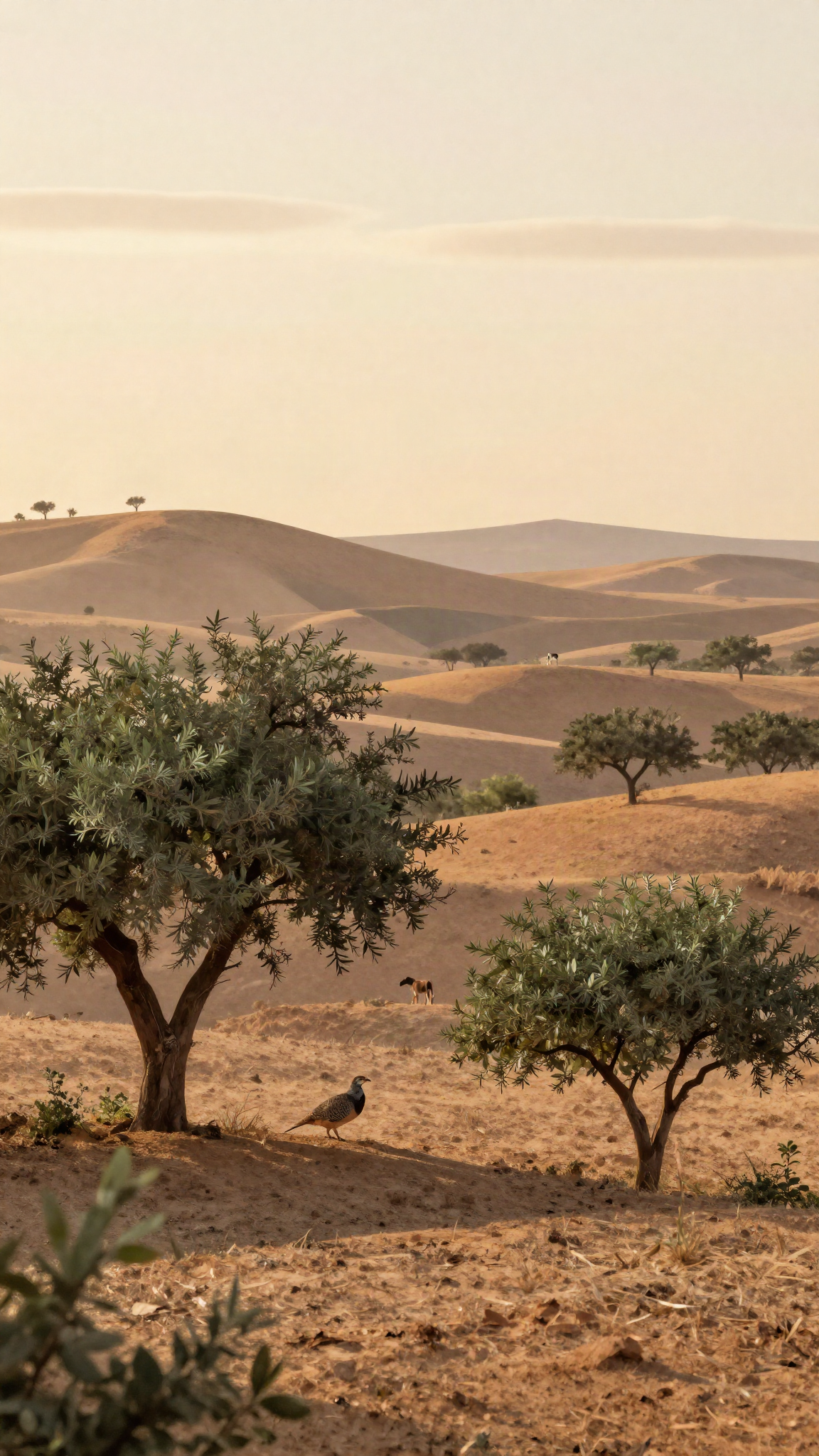 Campagne marocaine à l'aube, ouverture de la chasse (illustration)