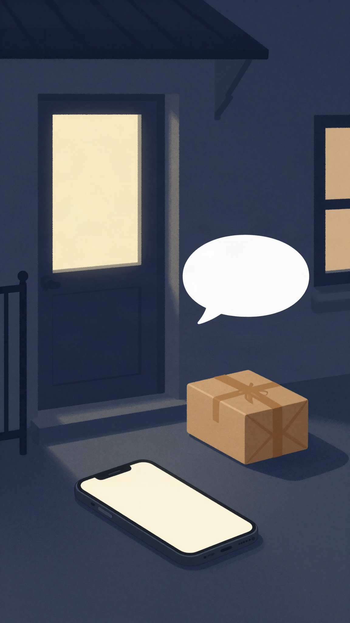 Un téléphone devant une porte d'immeuble, la nuit