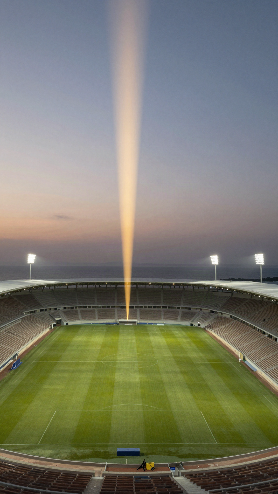 Illustration : un grand stade de football vide sous les projecteurs