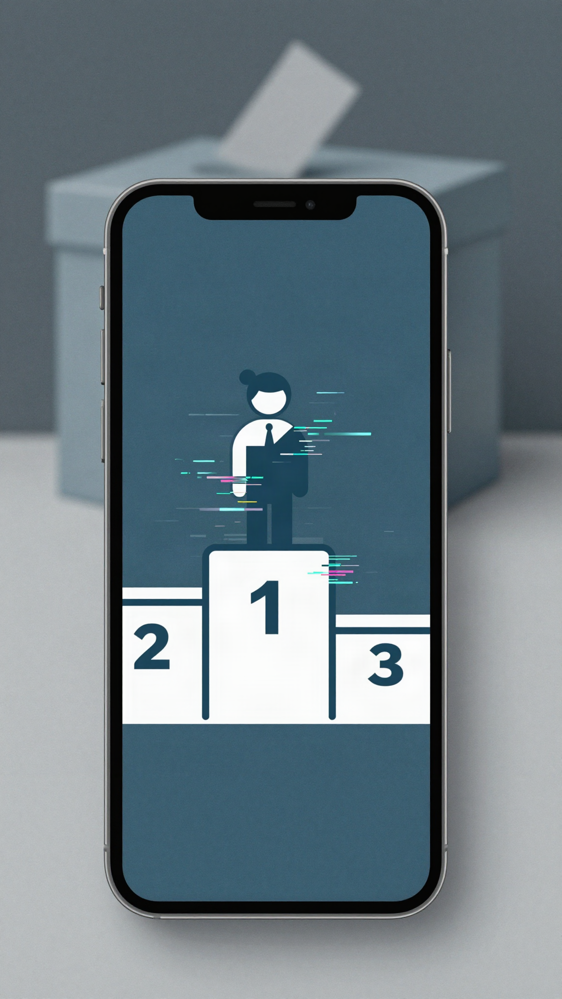 Téléphone, silhouette stylisée et urne, effet de glitch numérique