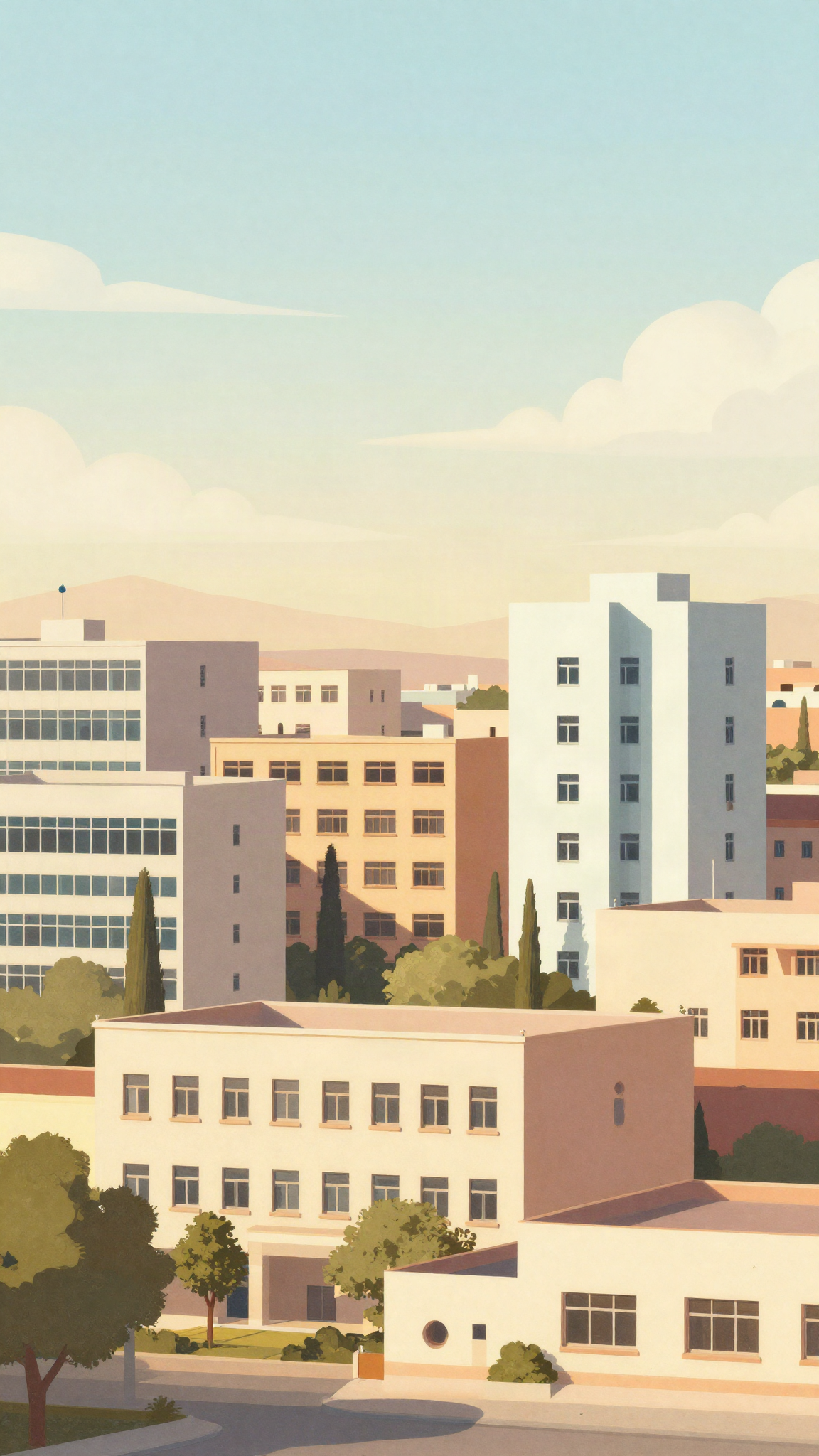 Écoles, cliniques et bureaux (illustration)