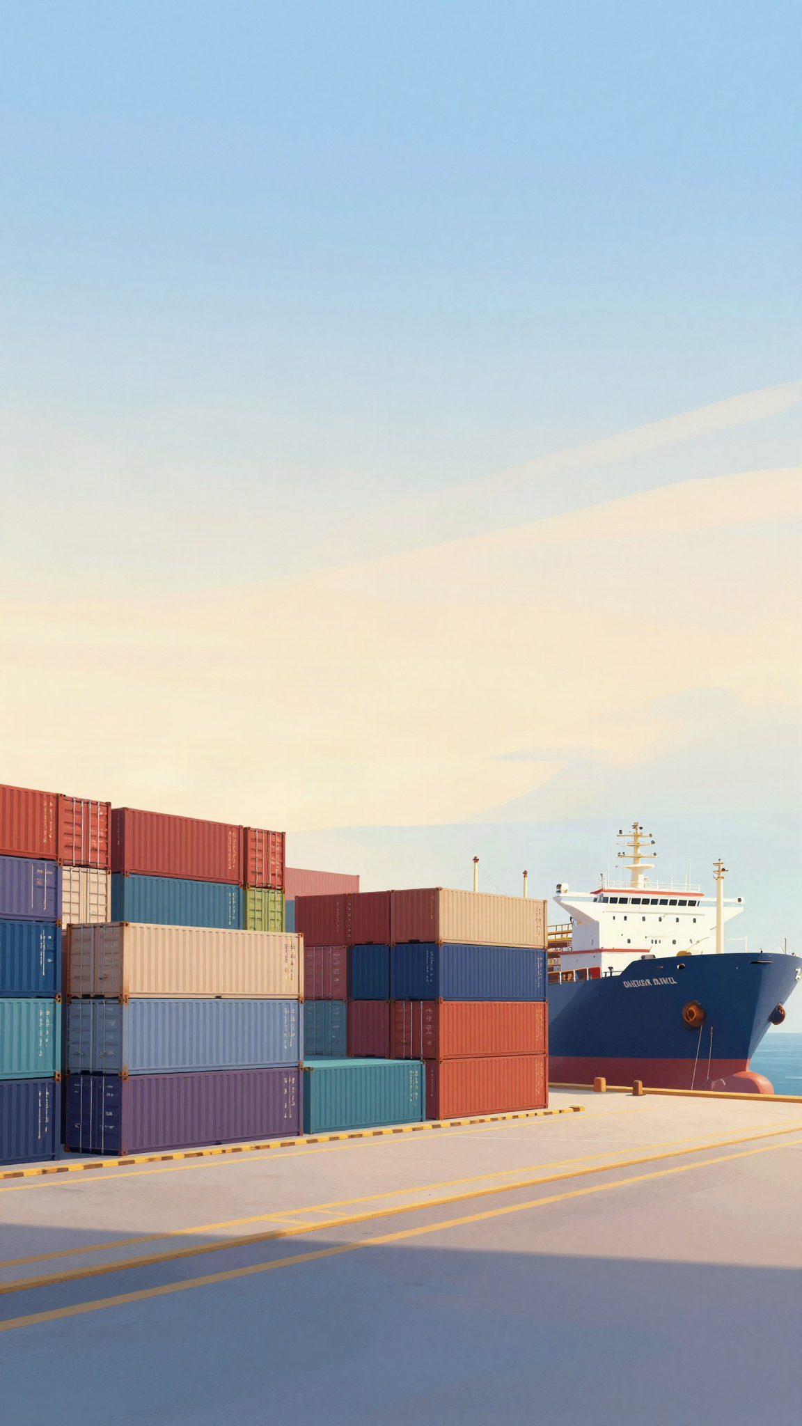 Port de marchandises avec conteneurs et pétrolier (illustration)