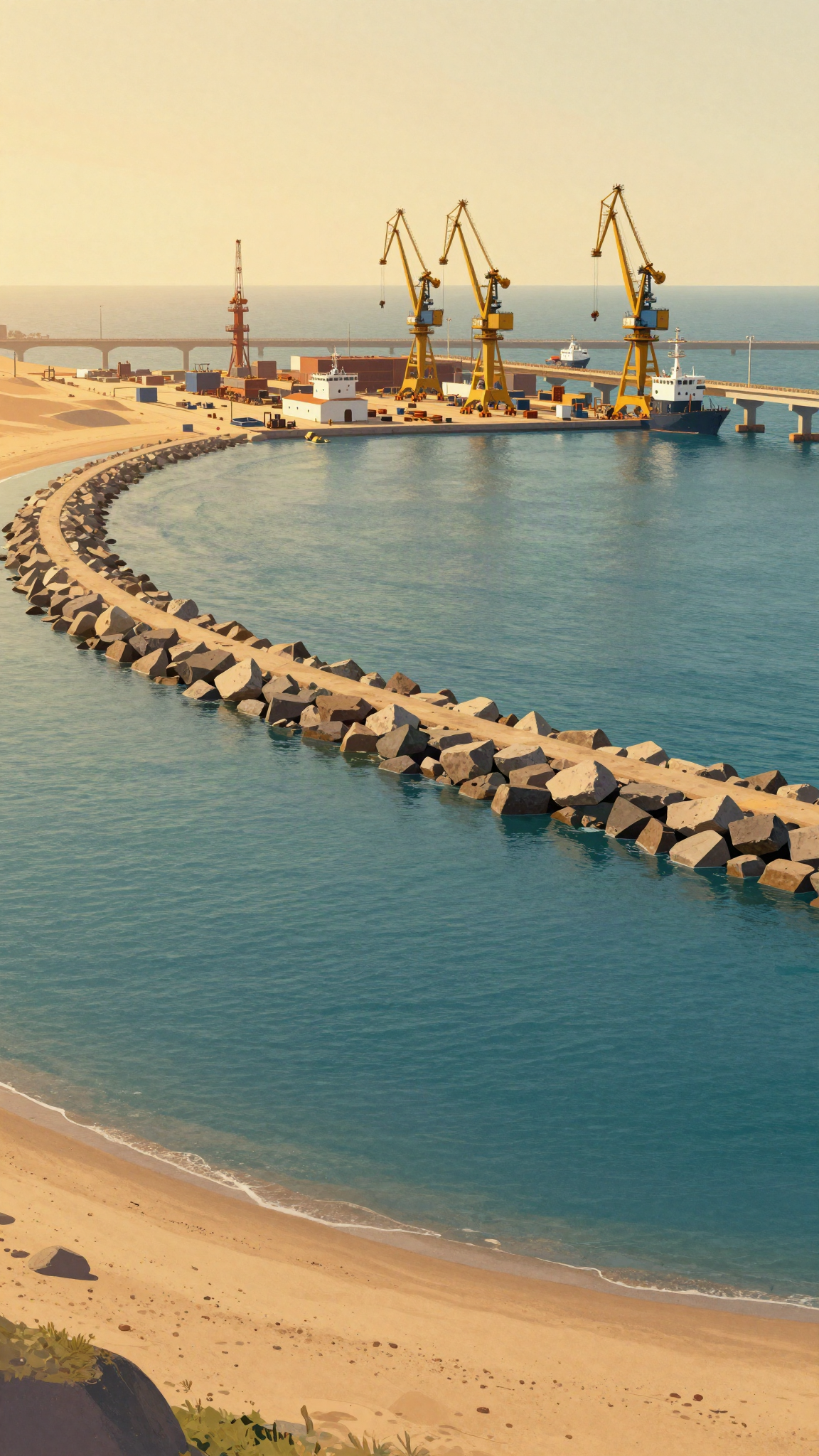 Illustration d'un port en construction sur la côte atlantique