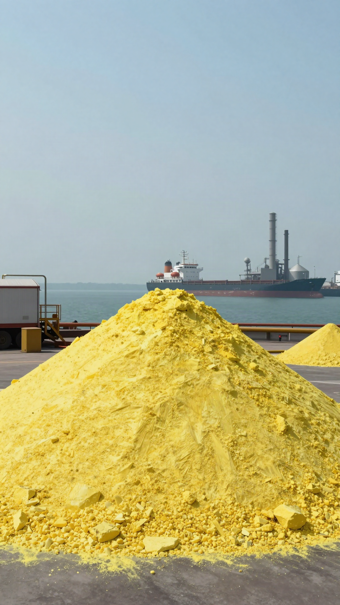 Illustration : tas de soufre dans un port industriel