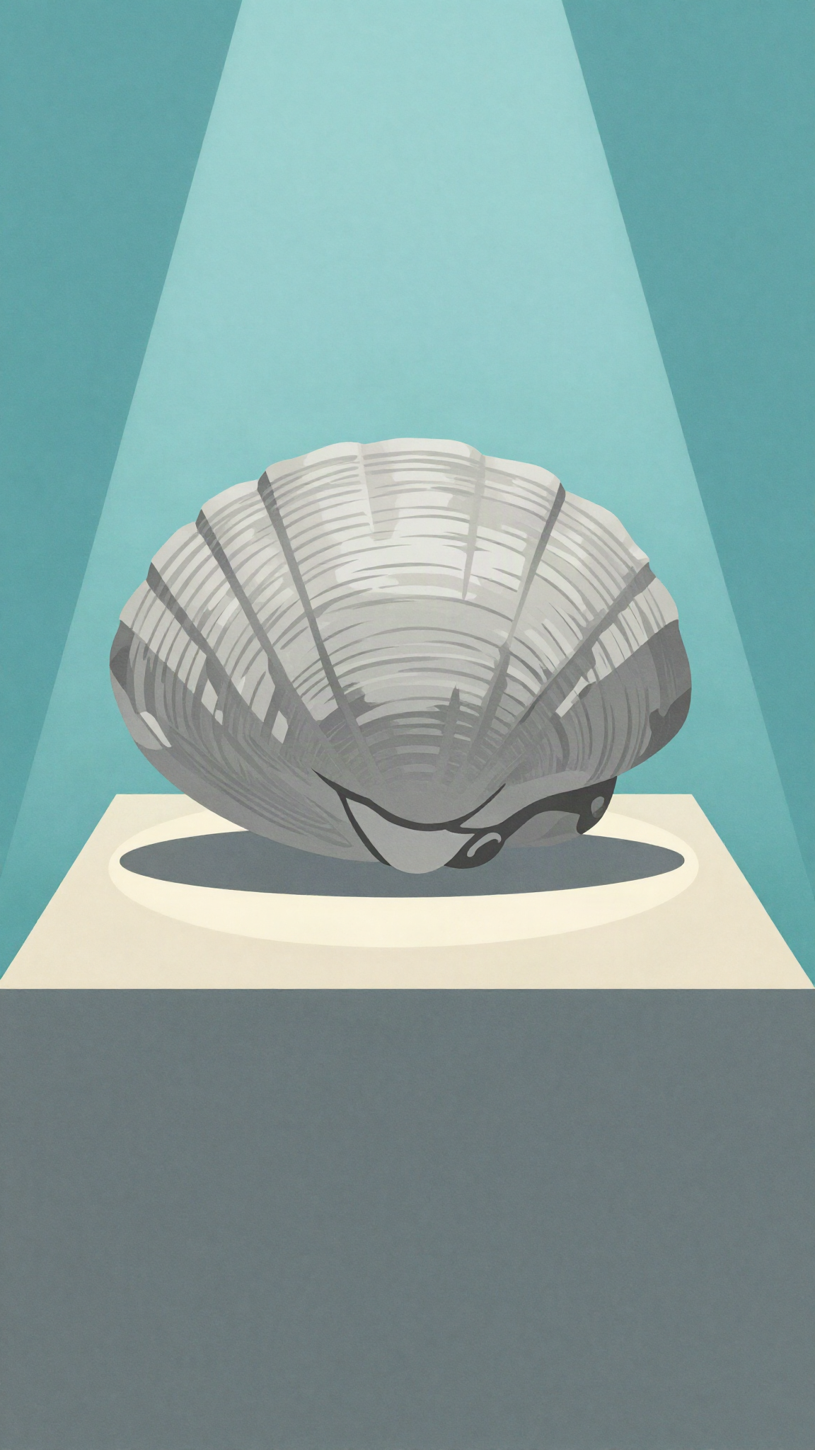 Coquillage fossile sur un socle de musée, illustration