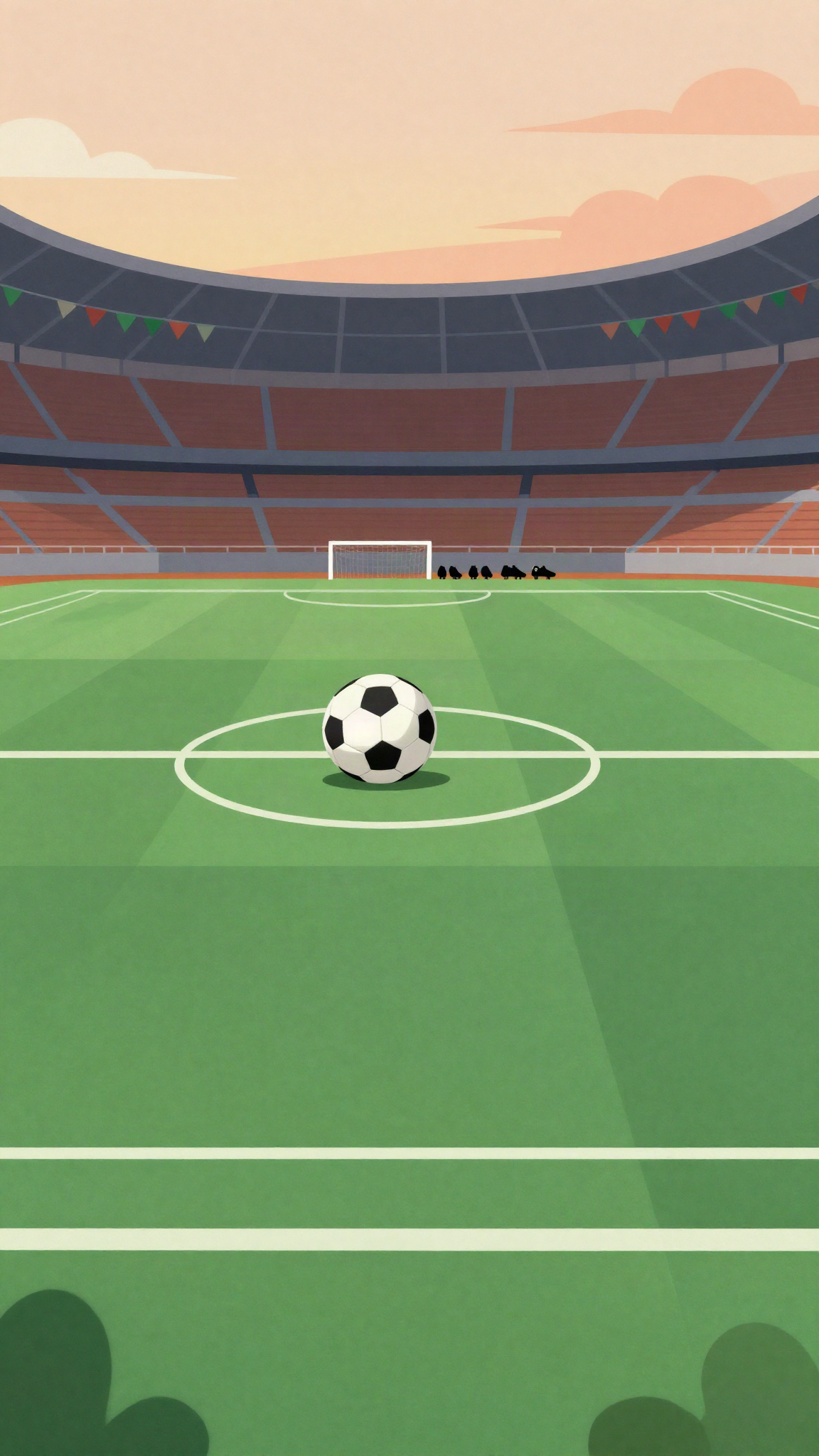 Illustration : un ballon au rond central d'un stade vide