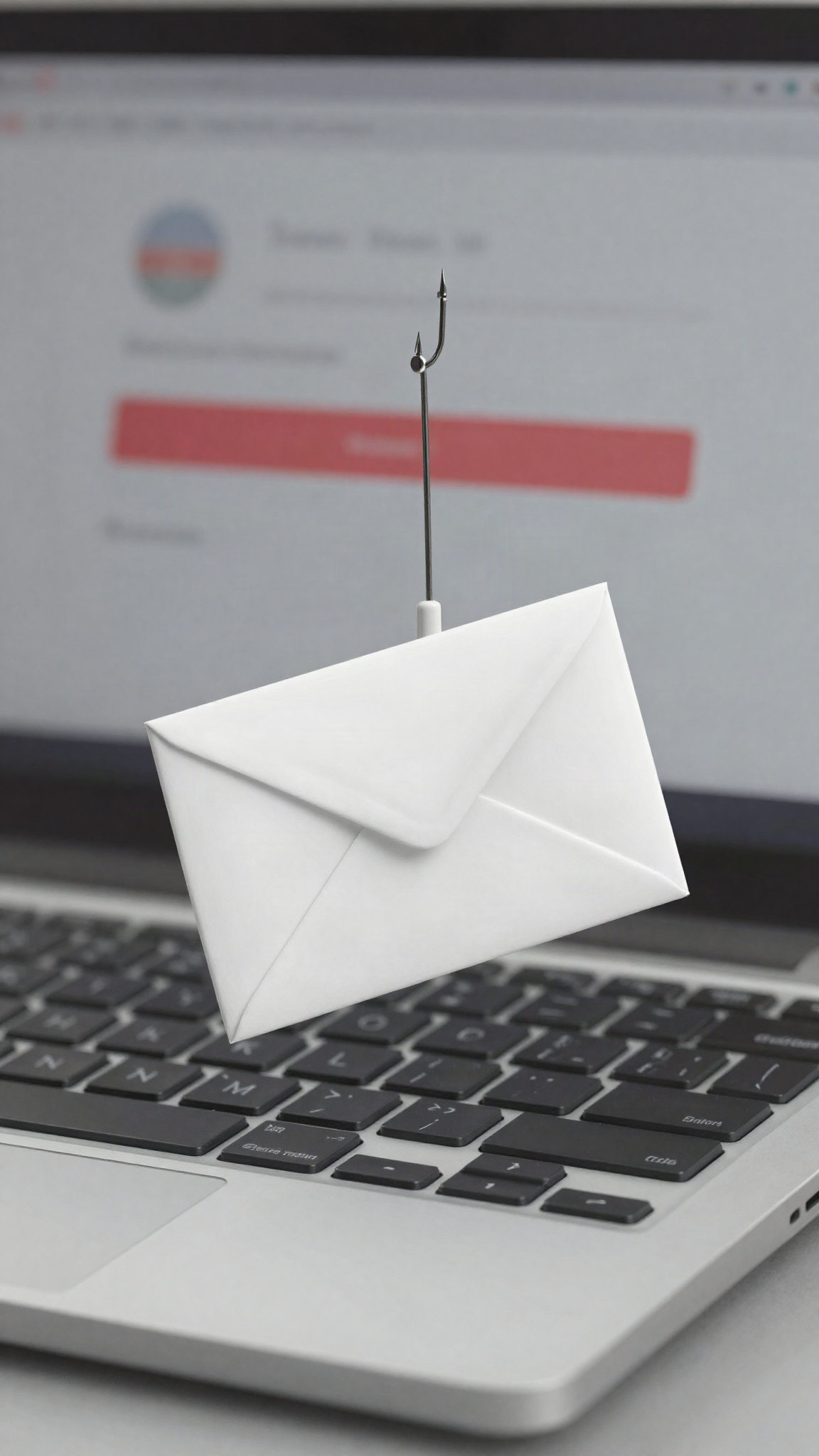 Une enveloppe et un hameçon au-dessus d'un clavier, illustration
