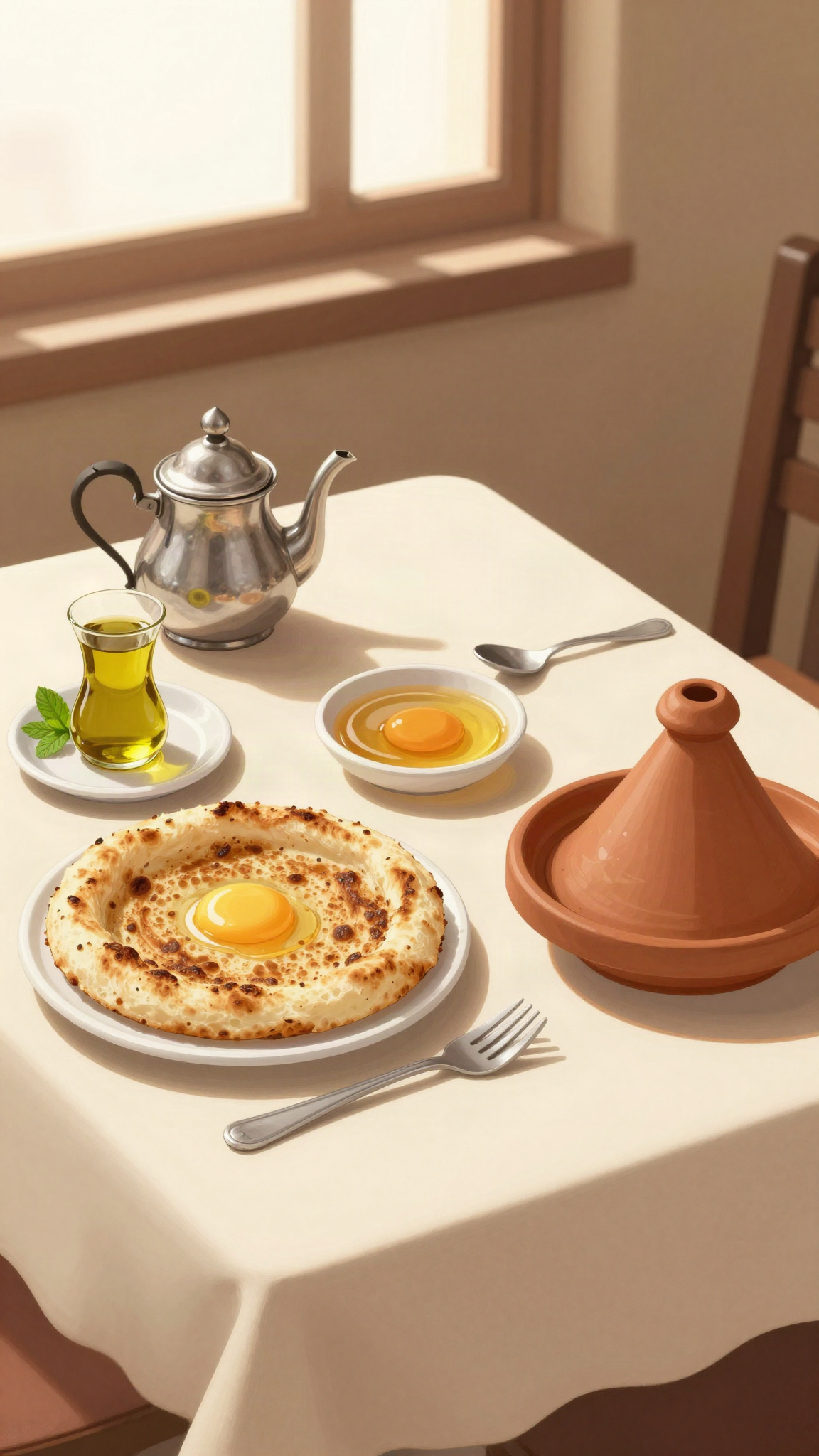 Table de petit-déjeuner marocain dans un restaurant, illustration