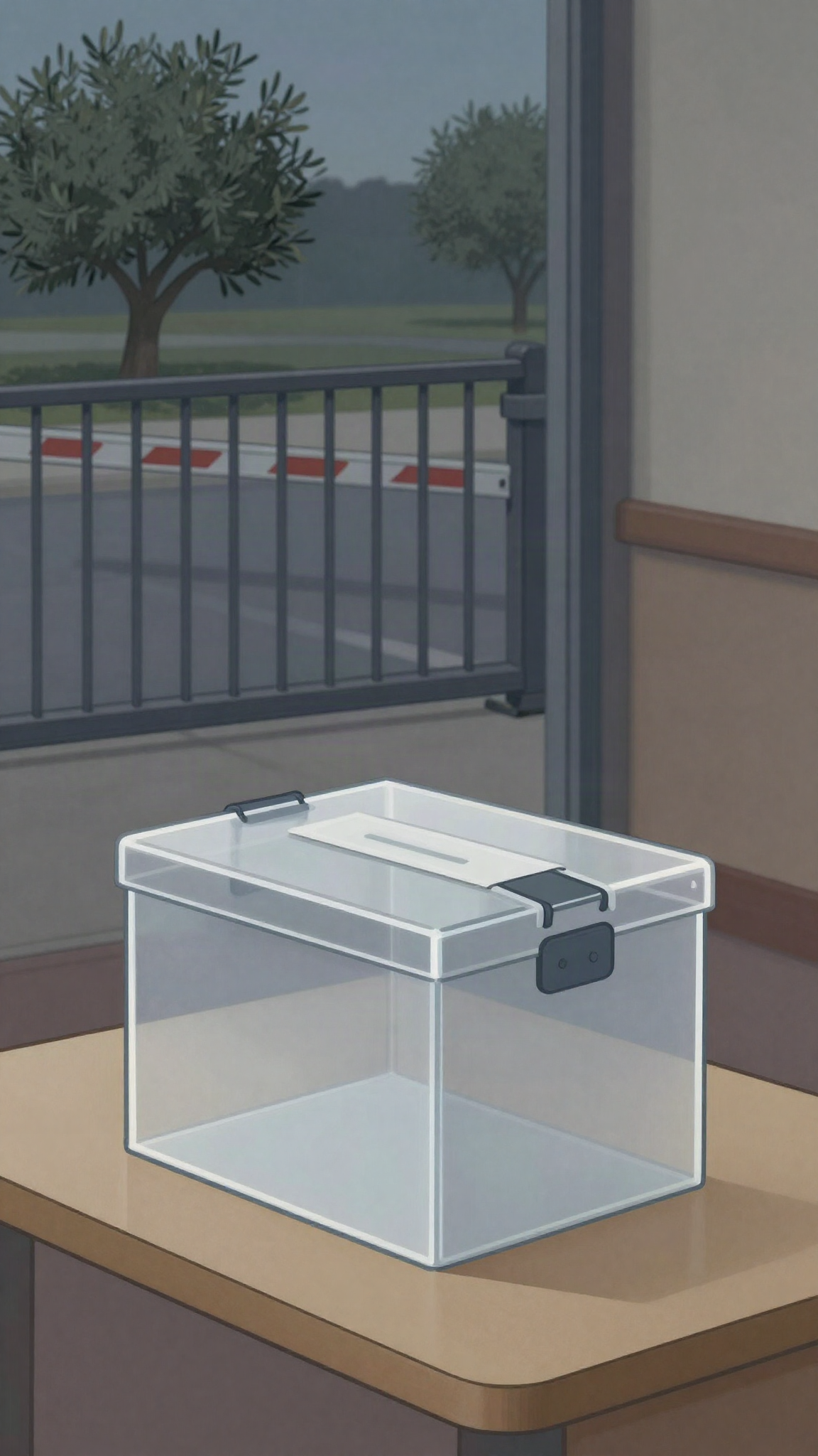 Une urne vide devant une barrière fermée, illustration