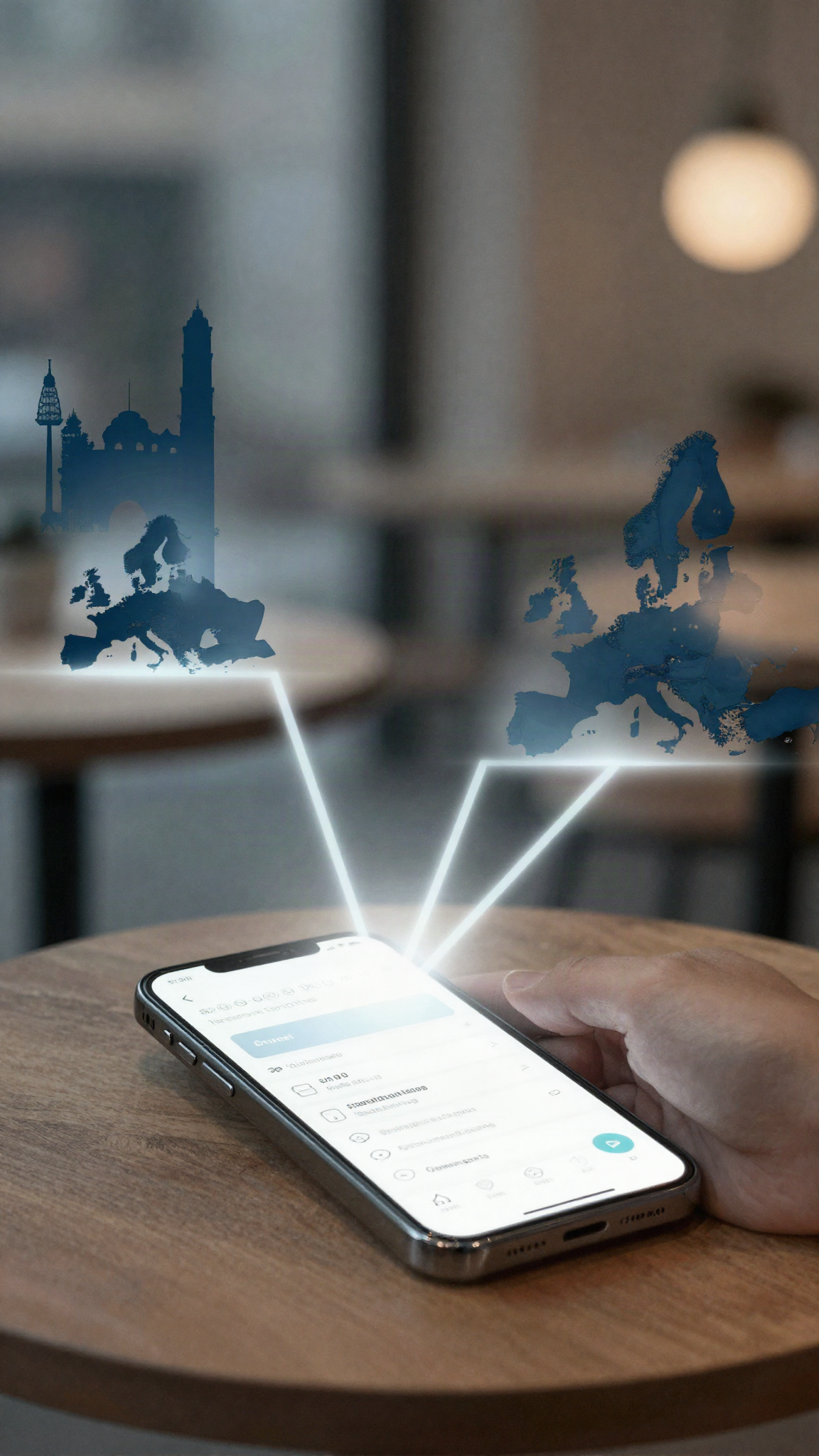 Illustration : un téléphone relié à des villes européennes