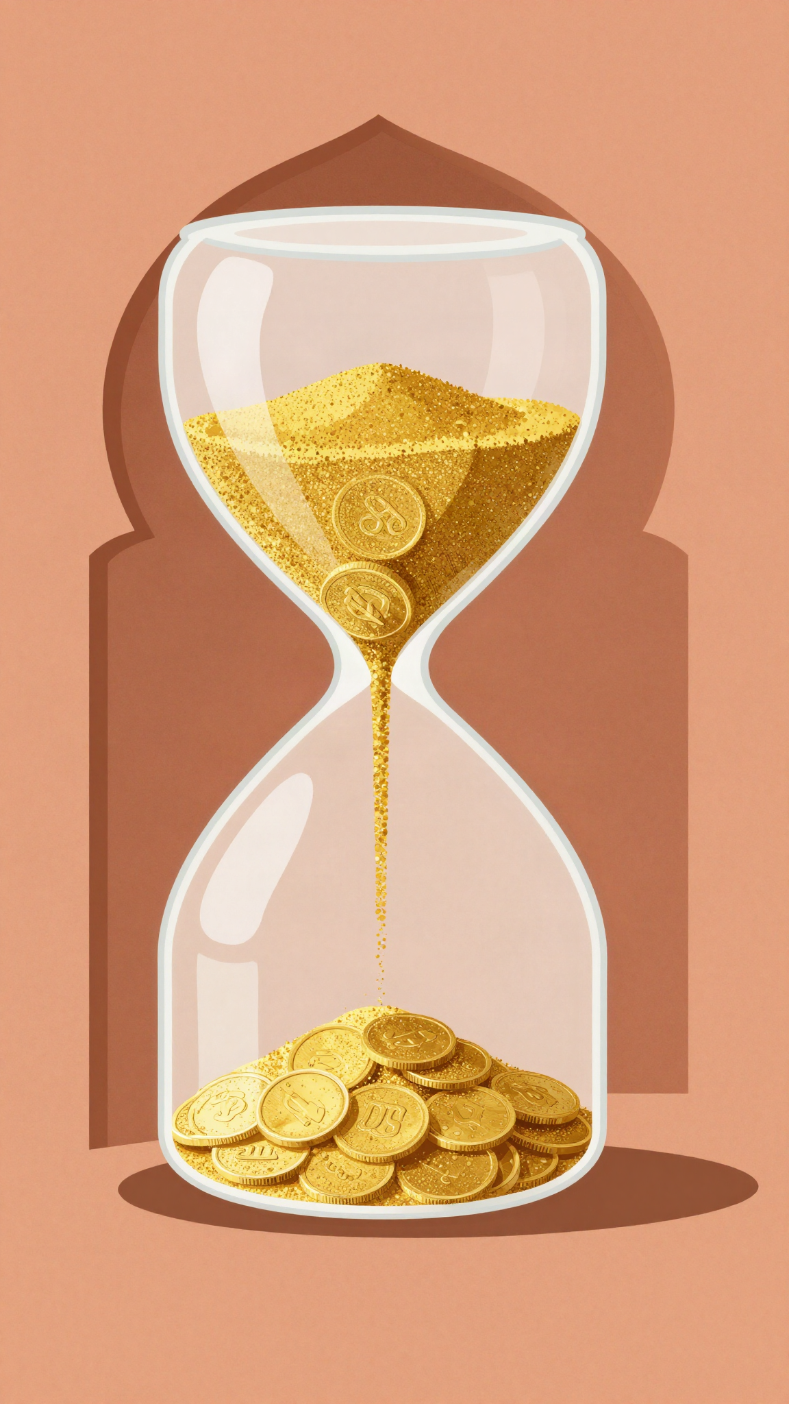 Un sablier rempli de pièces d'or (illustration)