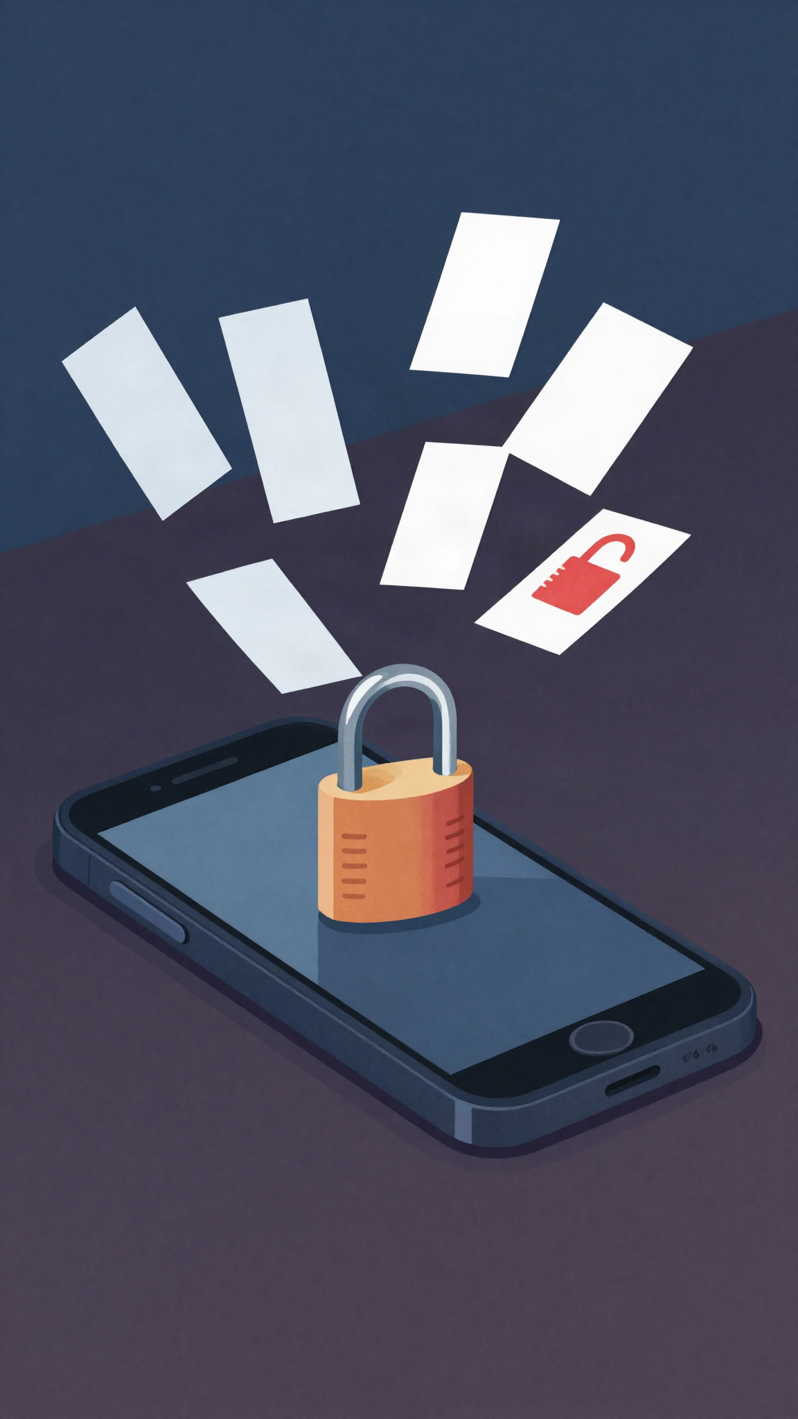 Illustration : un téléphone et un cadenas ouvert