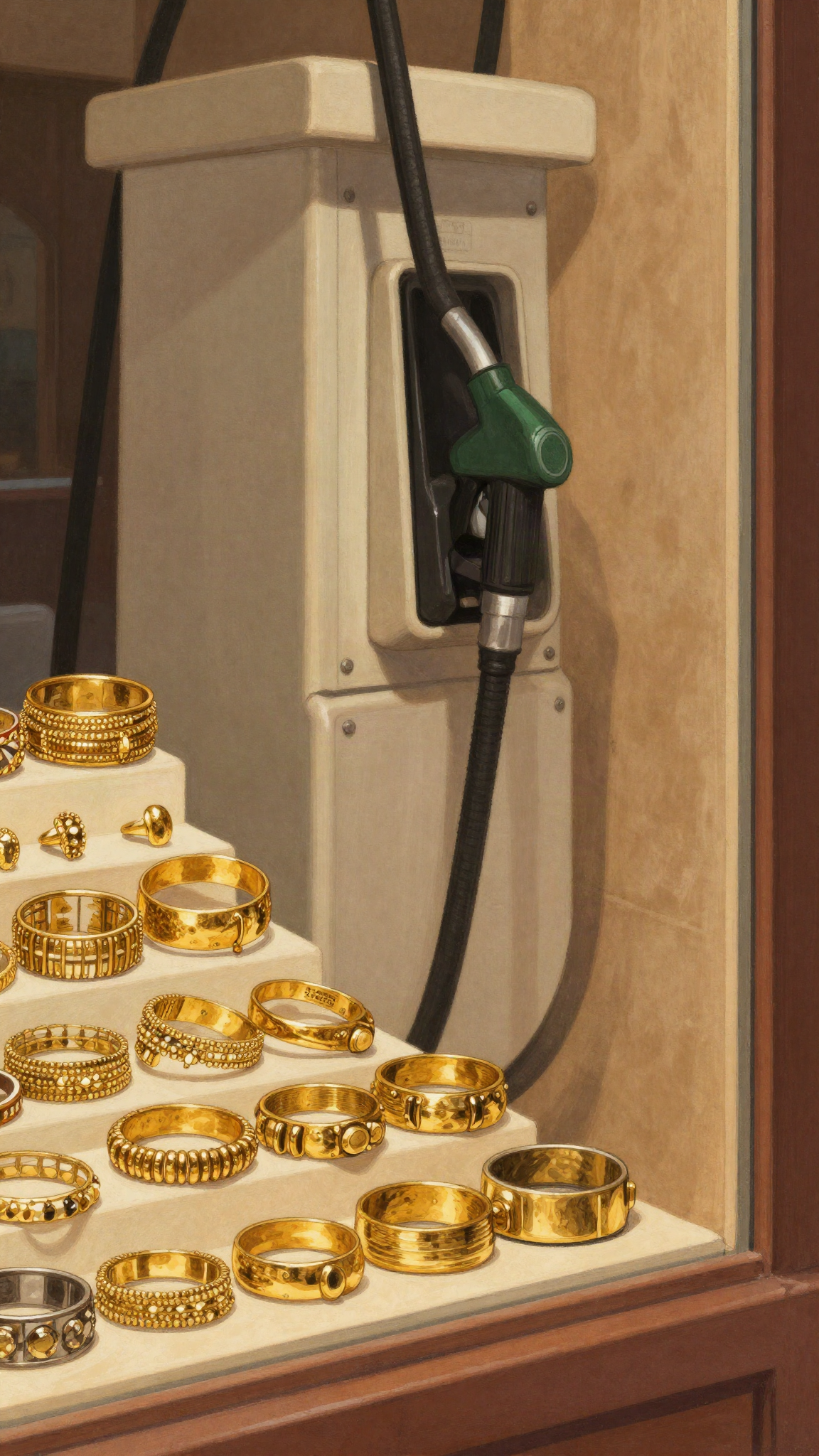 Bijoux en or et pompe à carburant, illustration