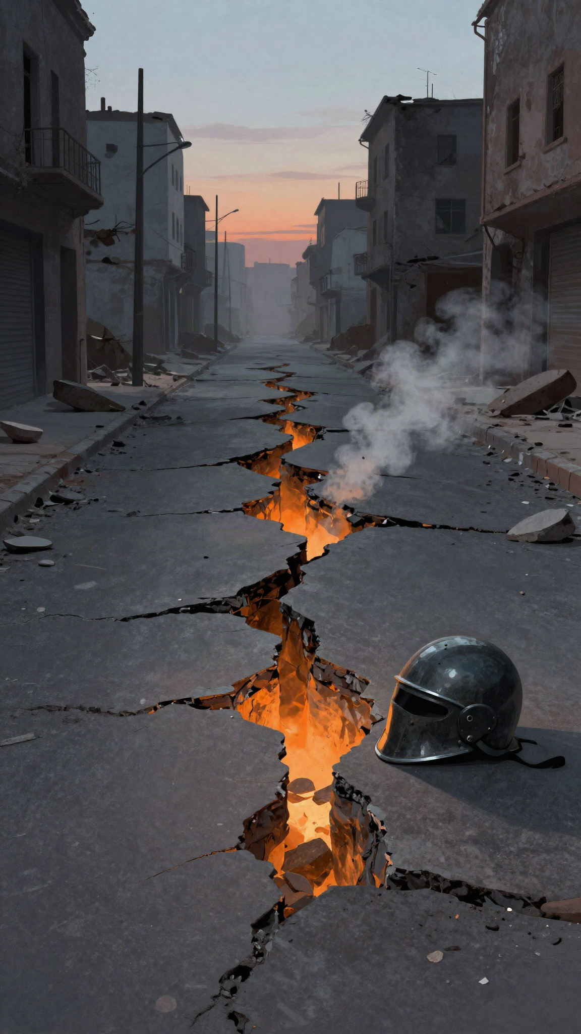 Une ville en ruines qui se fissure, illustration
