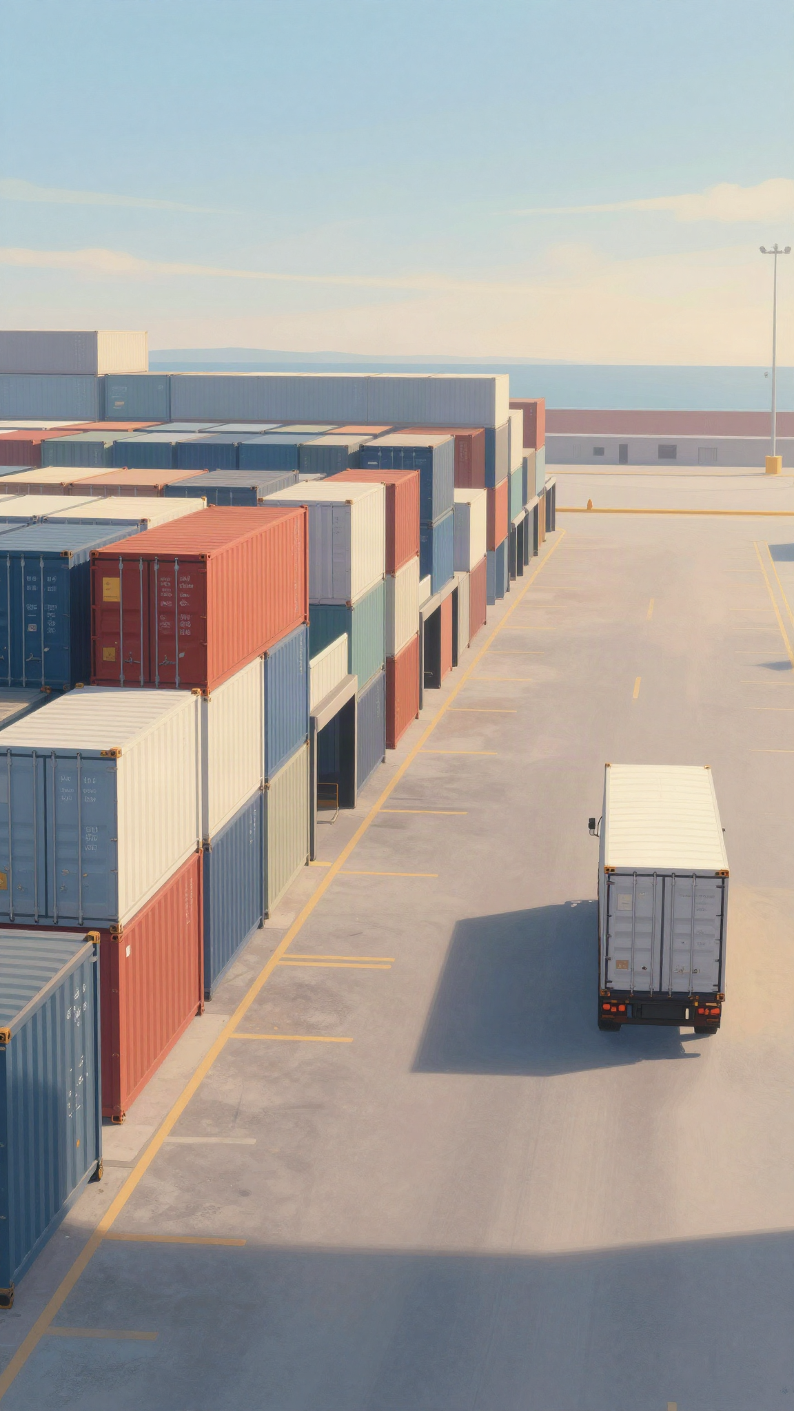 Illustration : entrepôt logistique et conteneurs près d'un port