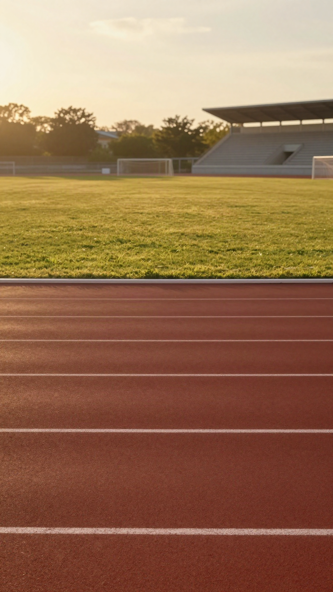 Piste d'athlétisme et stade au coucher du soleil