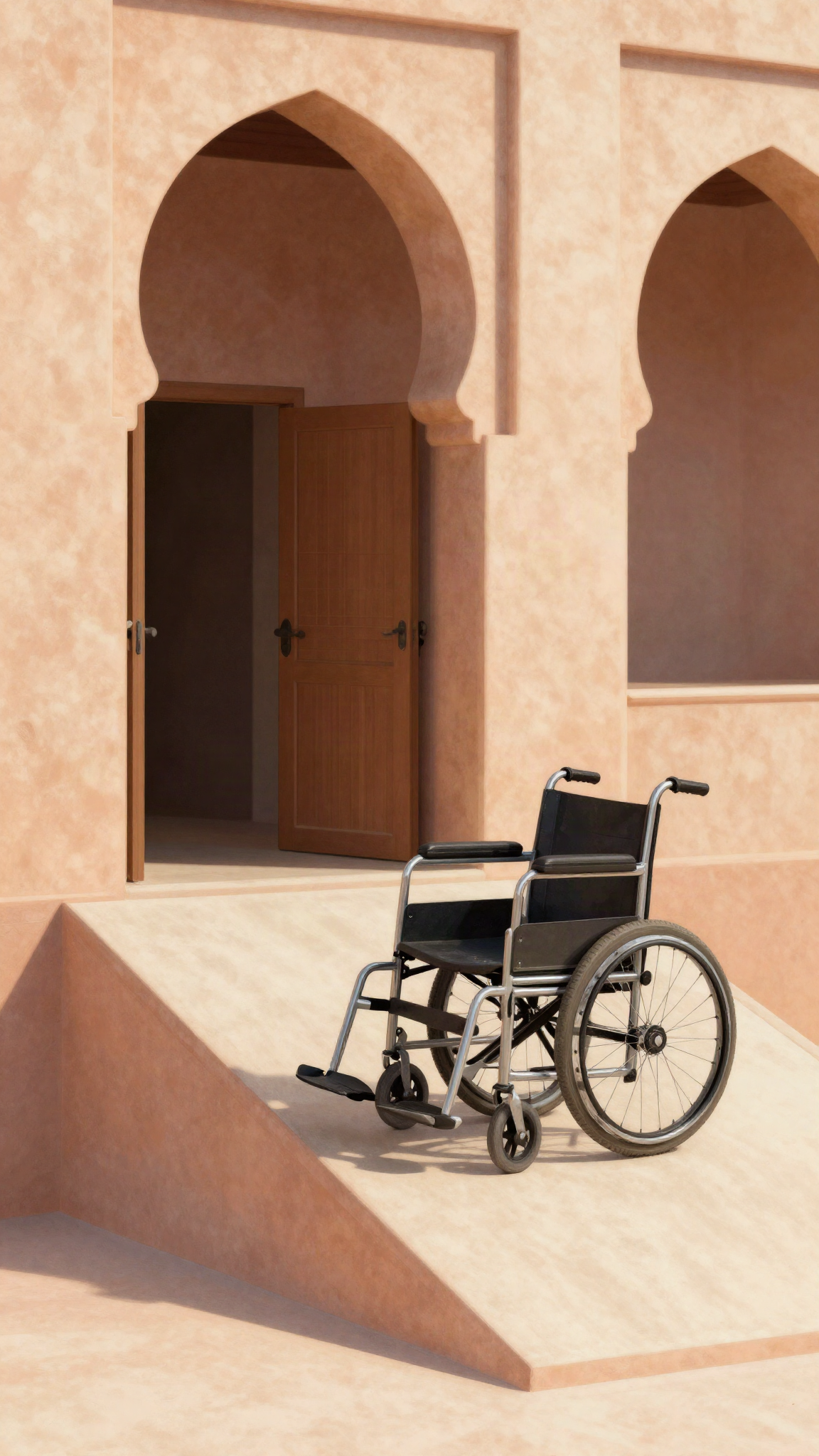 Fauteuil roulant devant une rampe d'accès, illustration