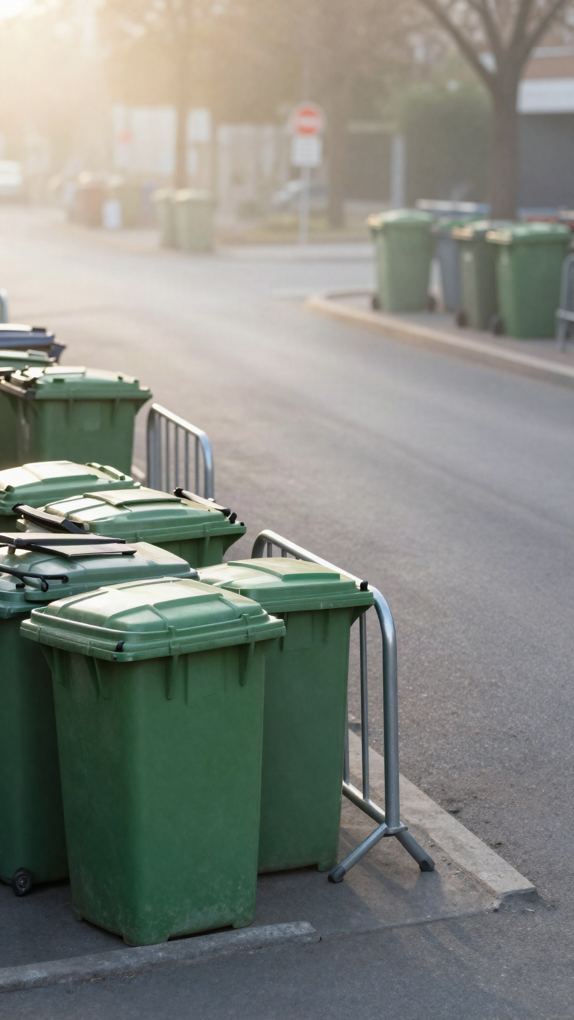 Entrée de lycée bloquée par des poubelles, illustration