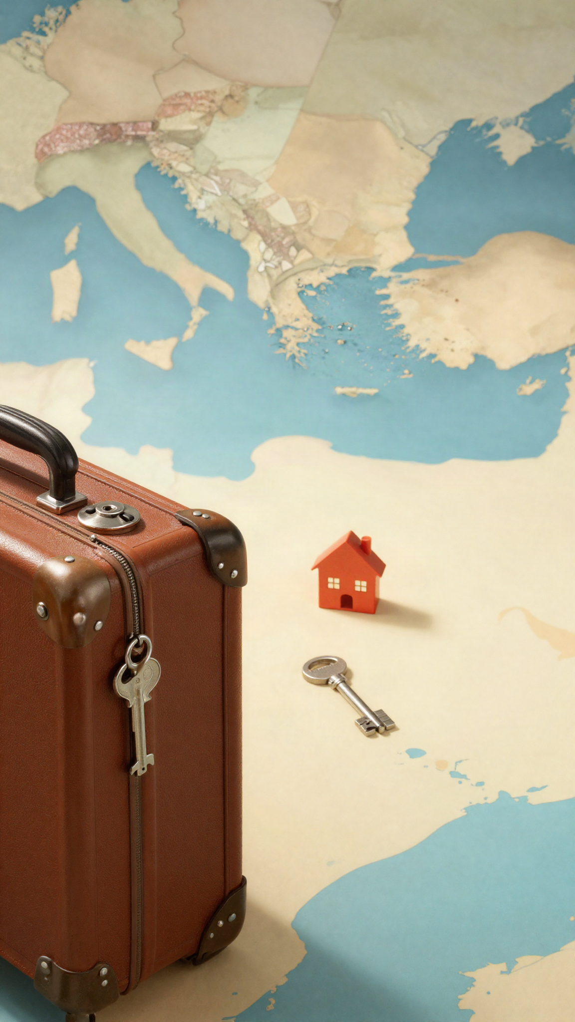 Illustration : une valise et une clé sur une carte de la Méditerranée