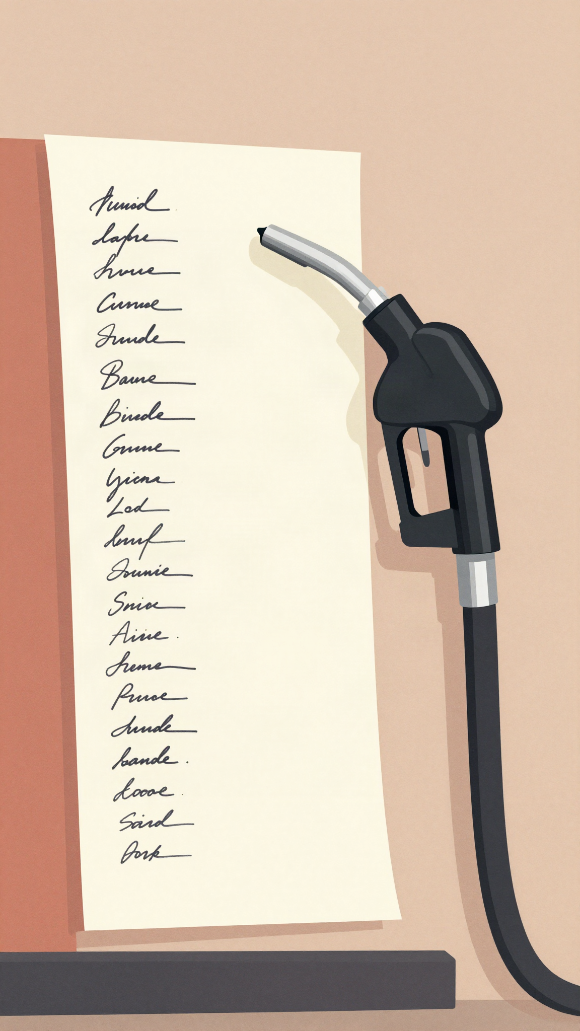 Pistolet de pompe à carburant et liste de signatures, illustration