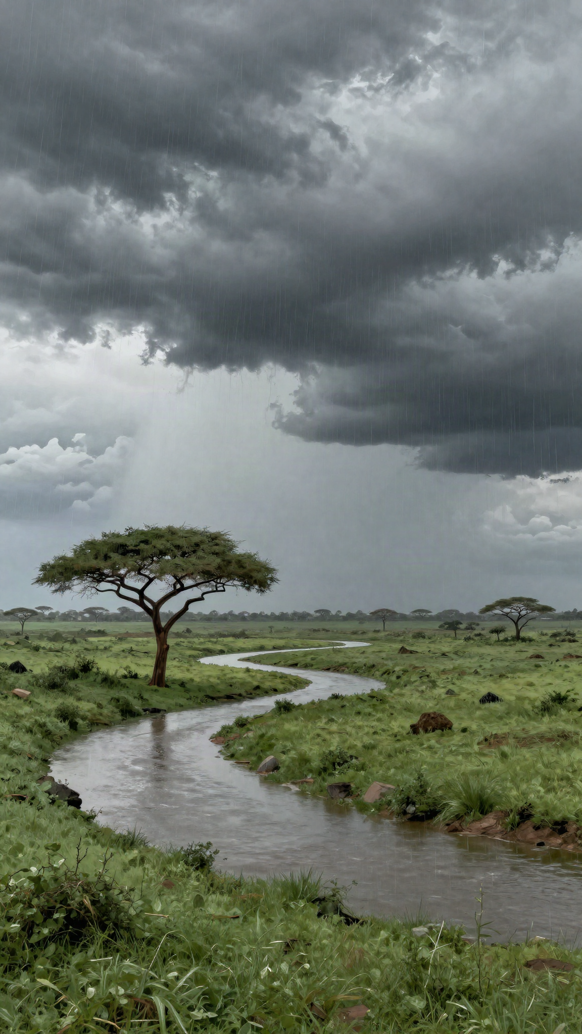 Nuages de pluie sur la savane africaine