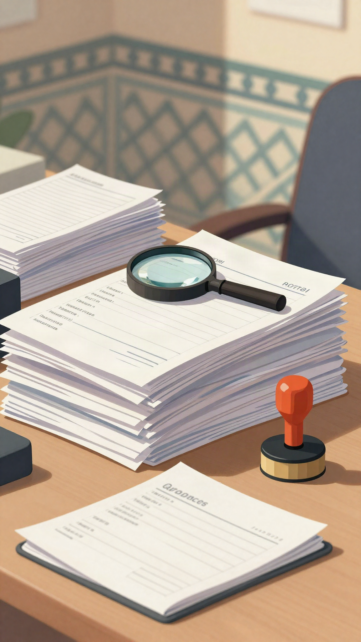 Factures et loupe sur un bureau communal