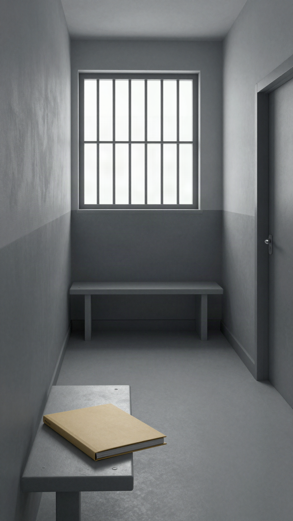 Un couloir de prison vide et une fenêtre à barreaux