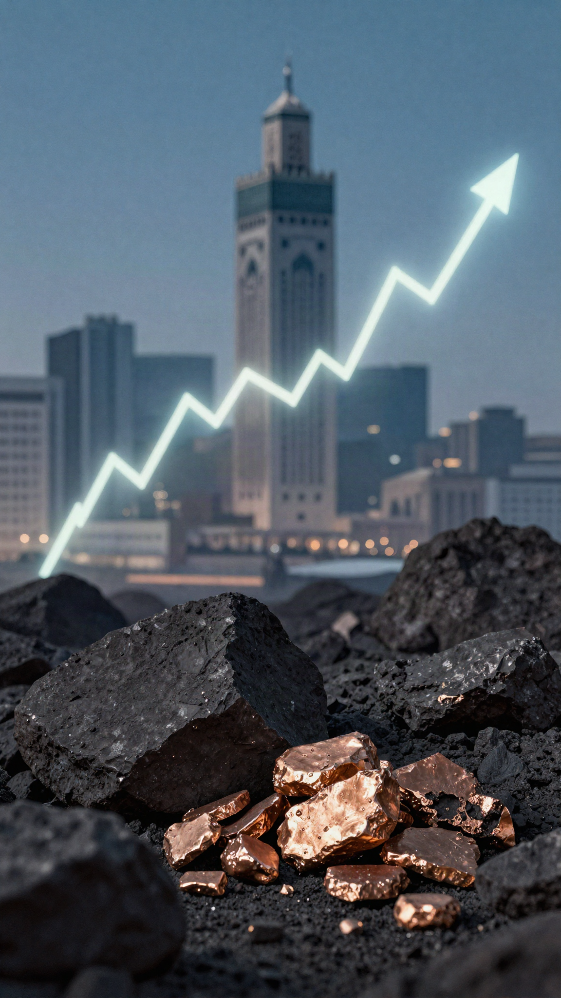 Courbe boursière au-dessus de Casablanca et minerais