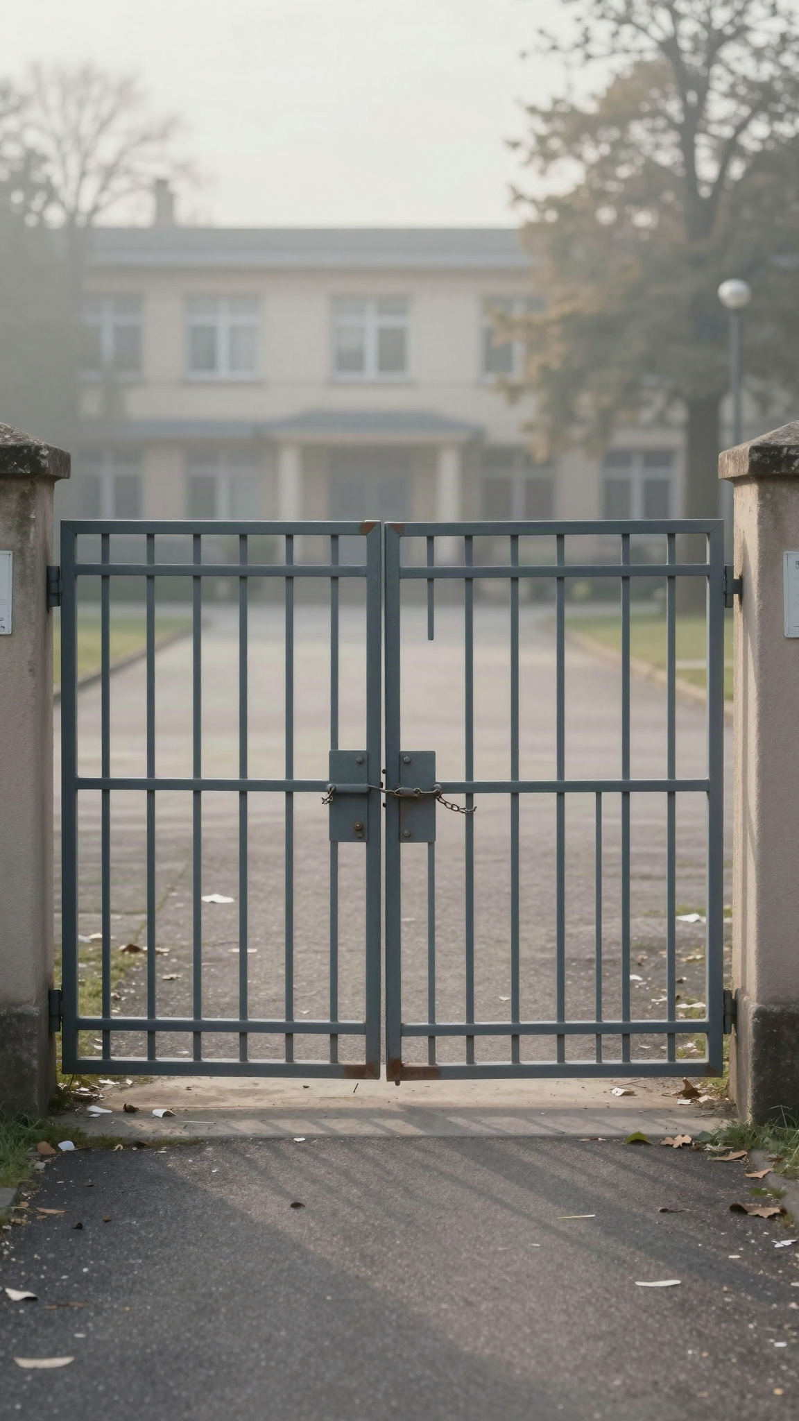 Illustration : grille d'un lycée fermée par une chaîne