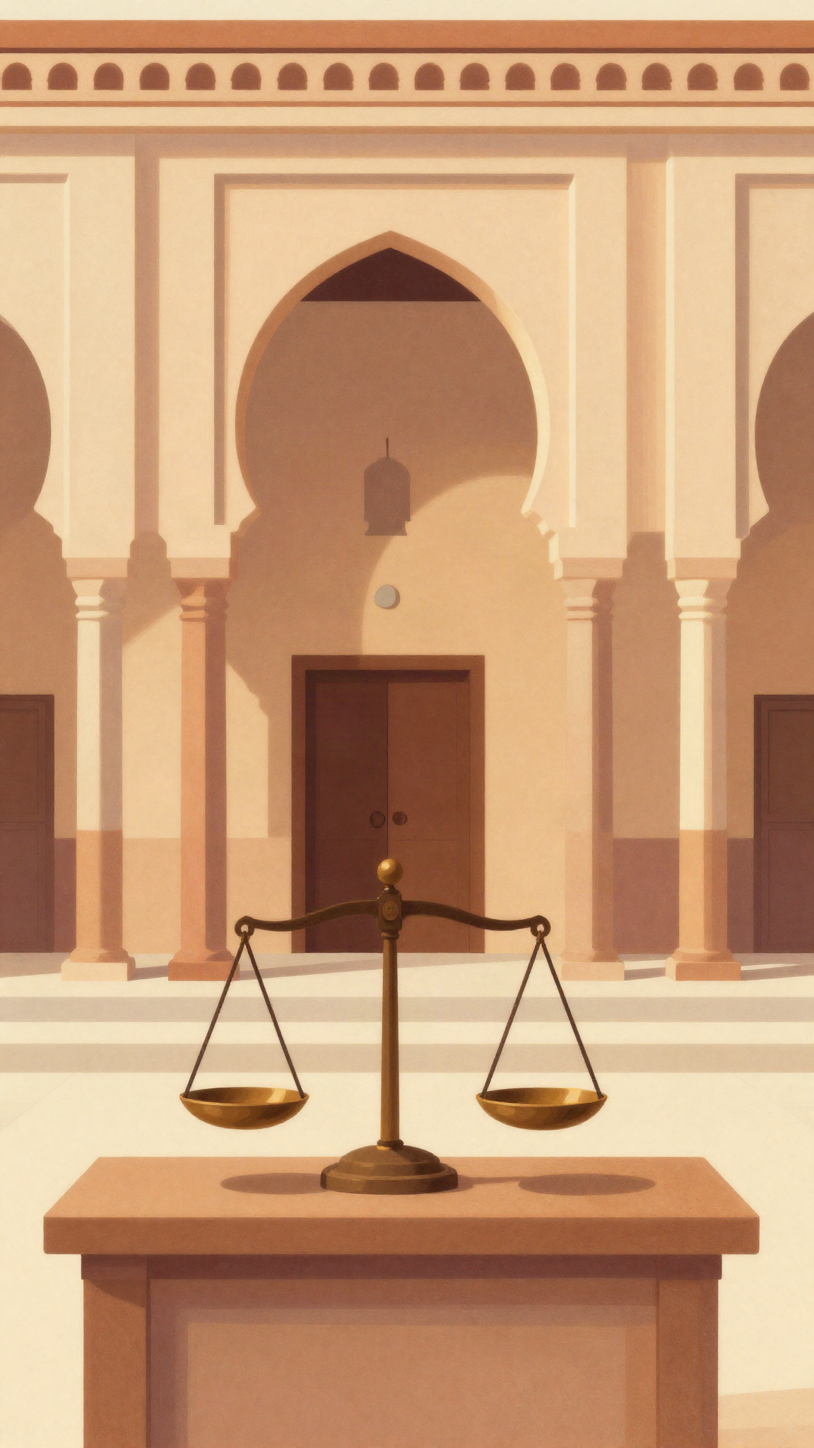 Illustration : un tribunal à colonnes et une balance de la justice
