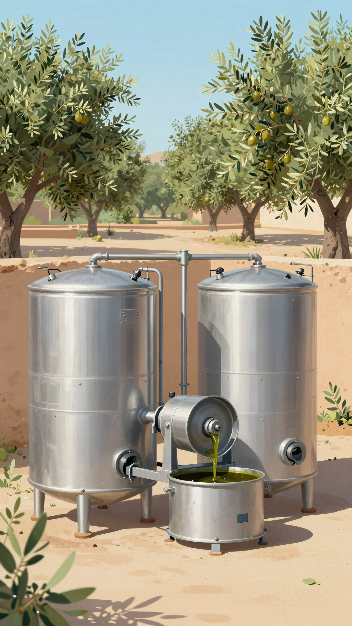Illustration : un atelier de transformation d'olives à la campagne