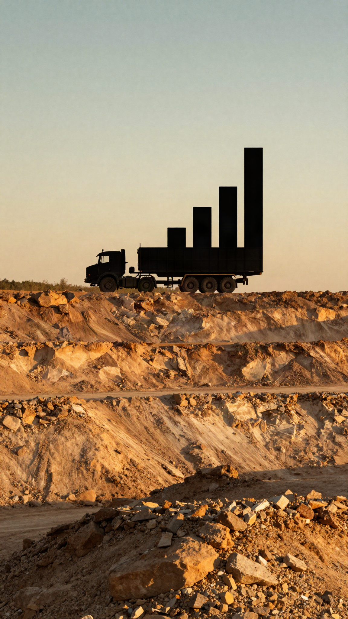 Mine à ciel ouvert et courbe de croissance, illustration