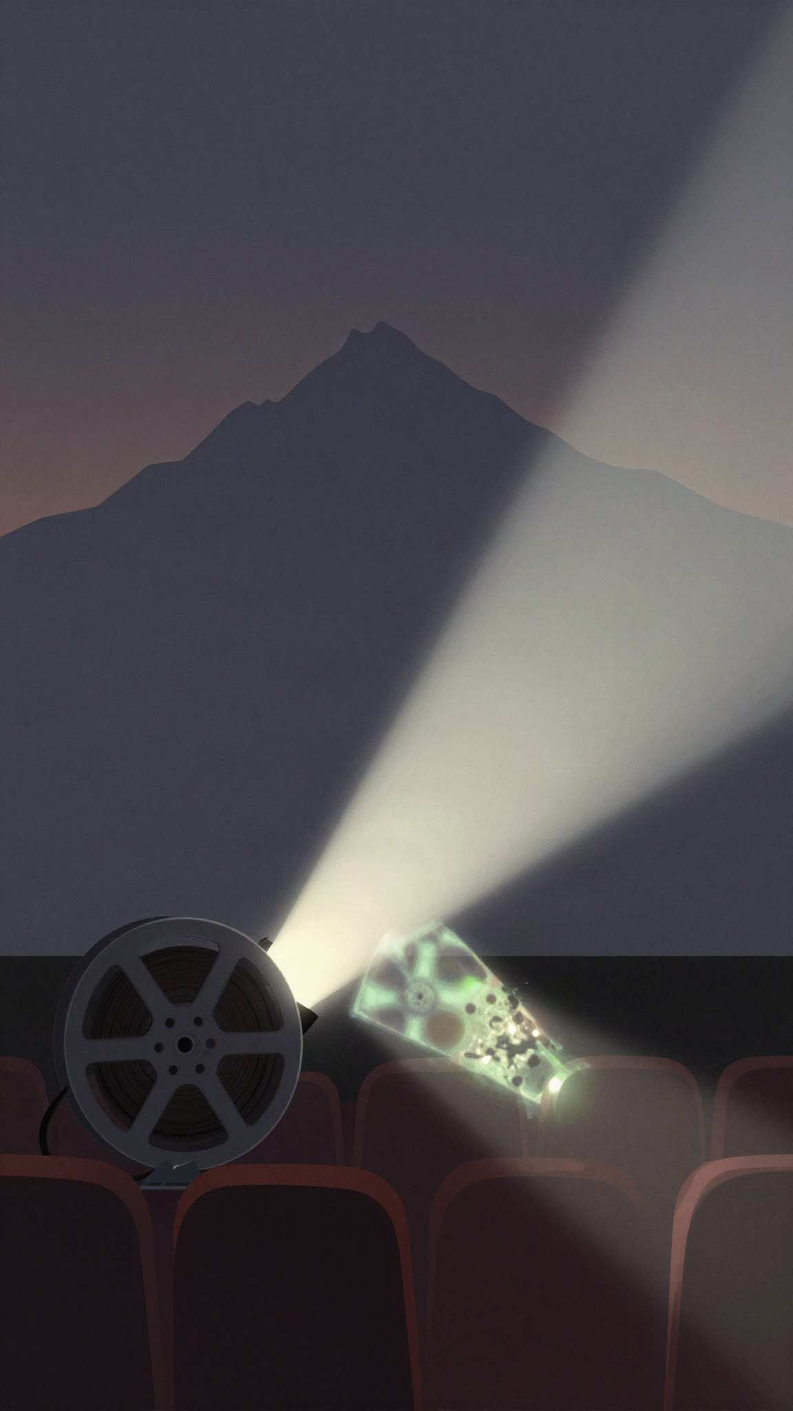 Une bobine de film et le faisceau d'un projecteur