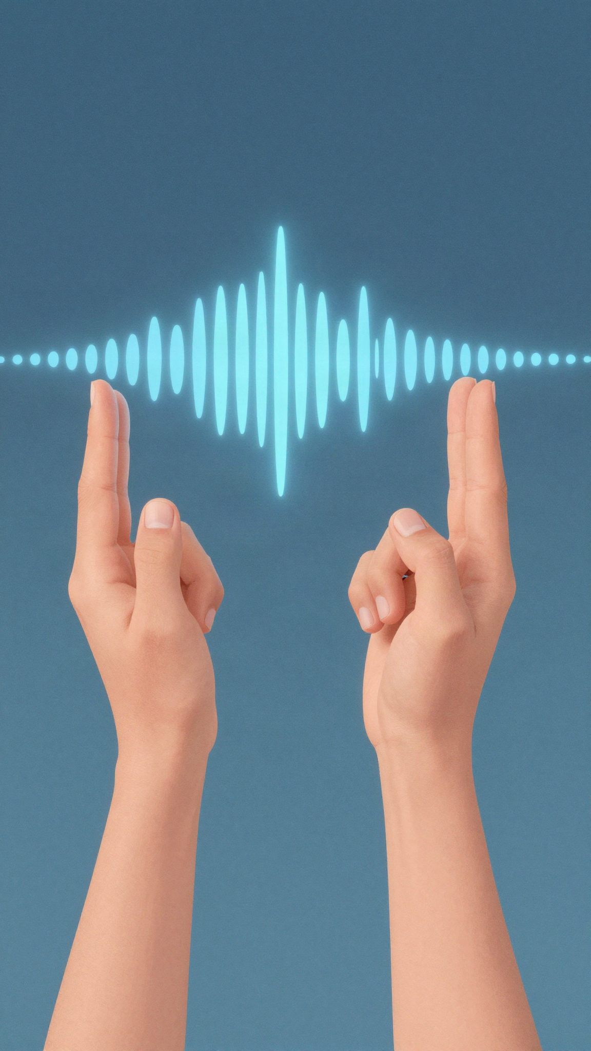 Illustration : des mains qui signent et des ondes de parole numériques