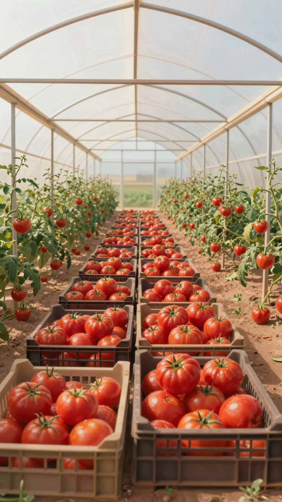 Tomates en grappe dans une serre (illustration)