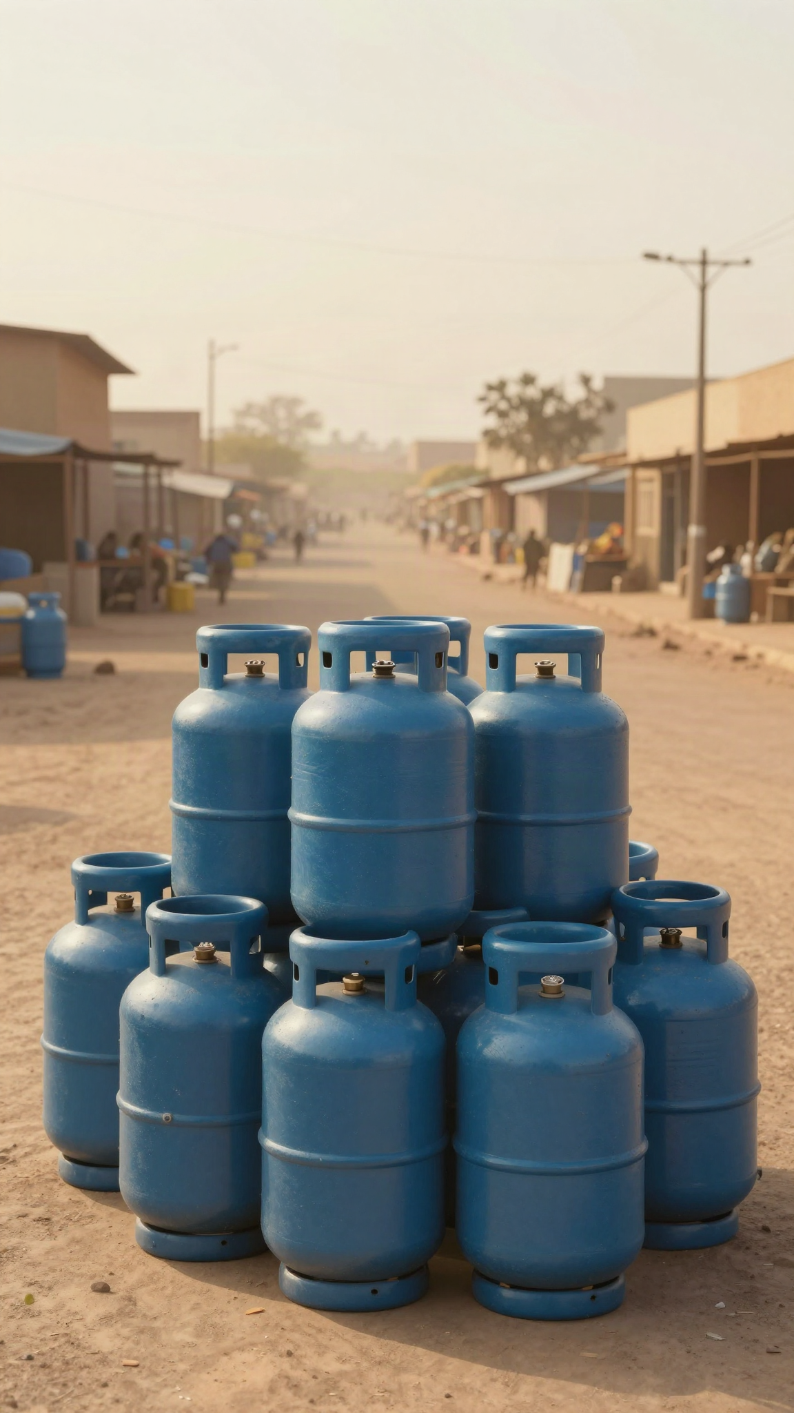Bouteilles de gaz vides sur un marché, illustration