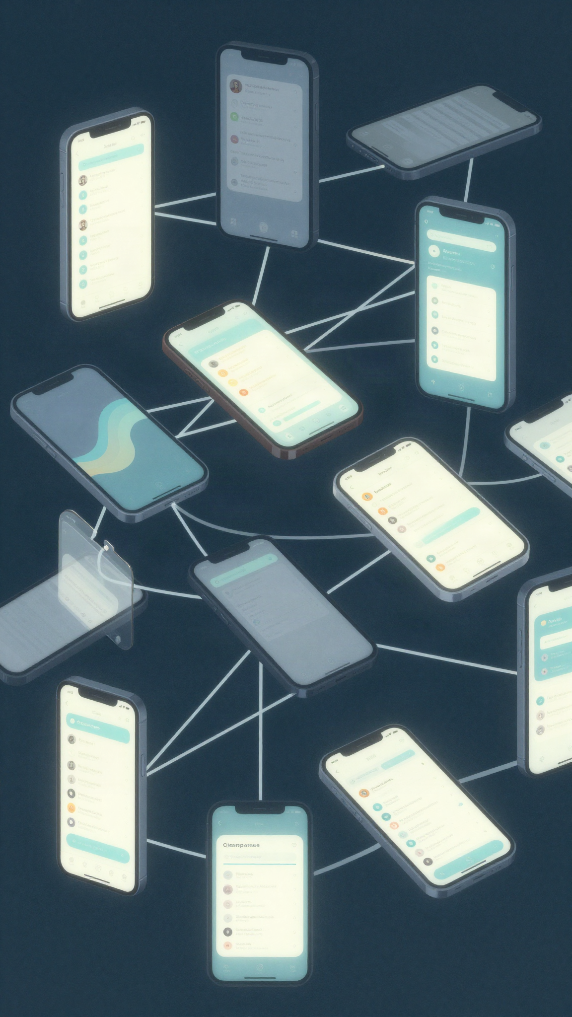 Illustration : des téléphones reliés par un réseau de fils entremêlés