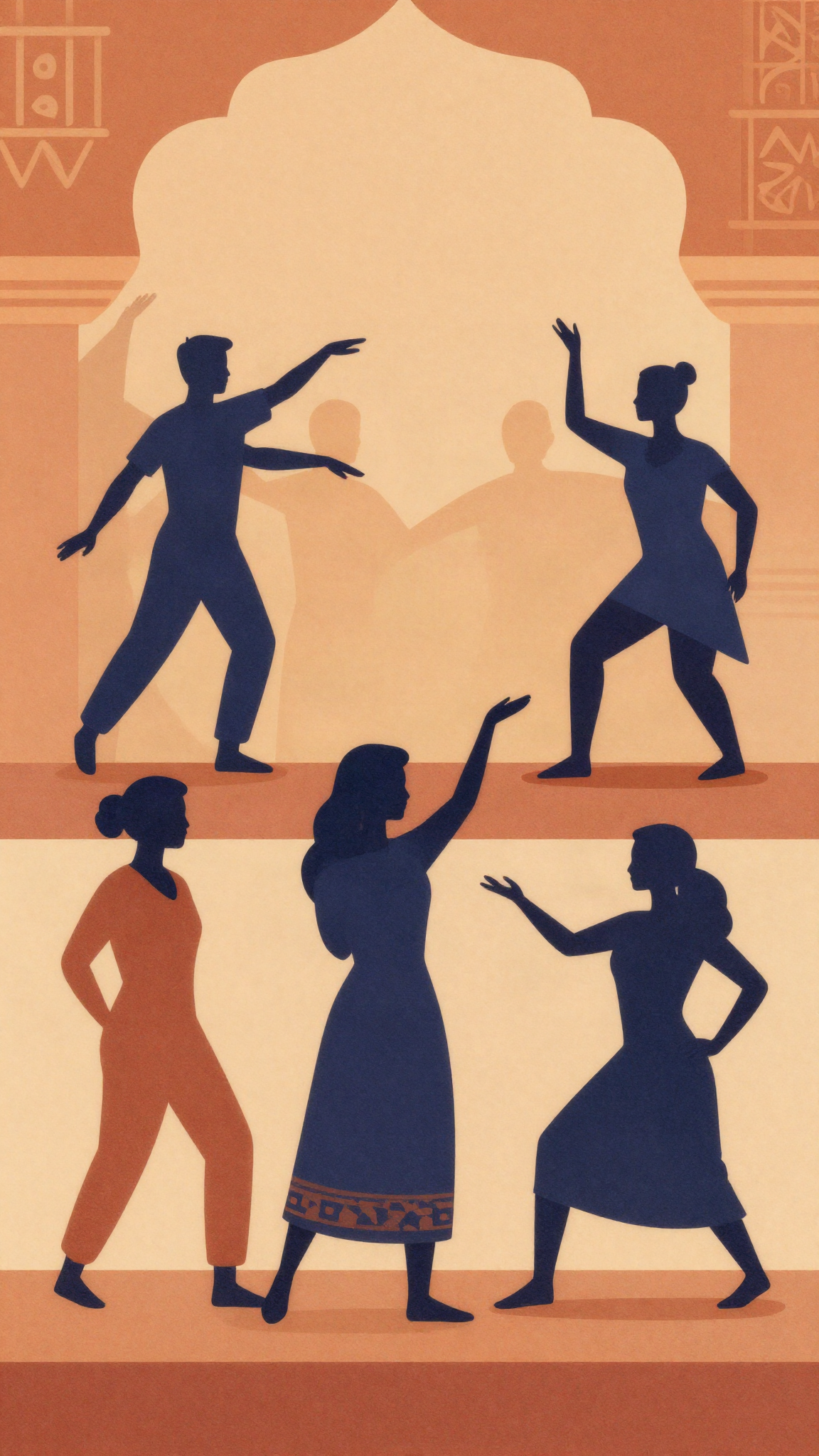 Illustration : silhouettes de danseurs contemporains