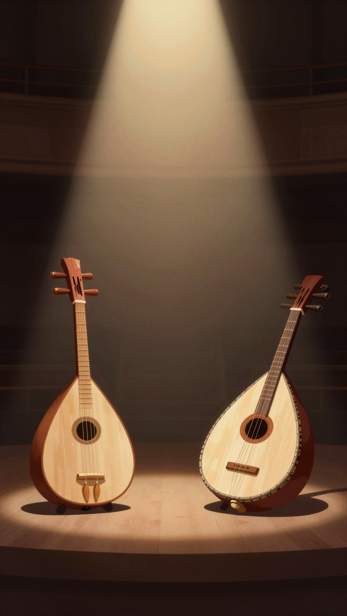Instruments de musique marocains sur une scène, illustration