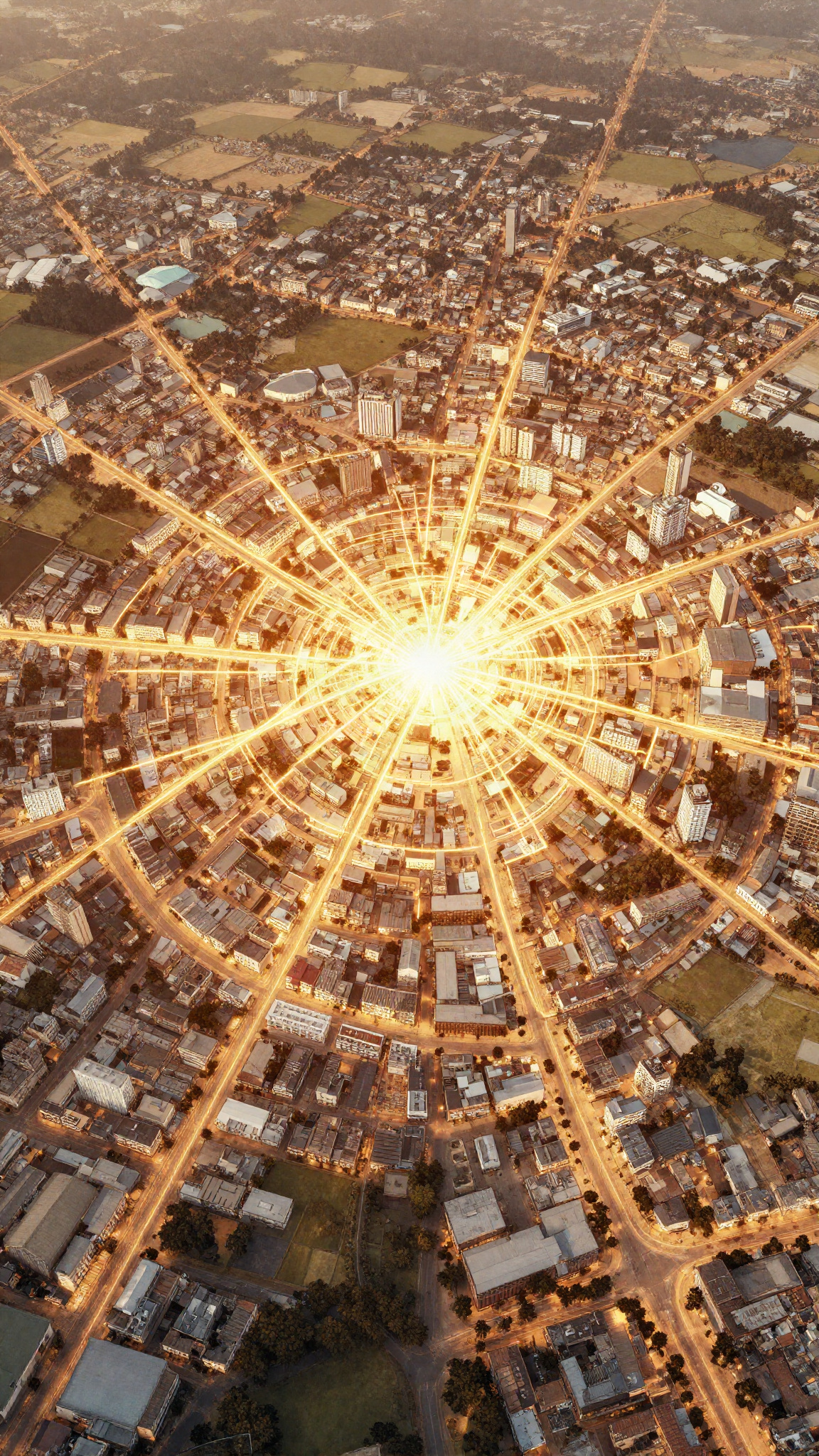 Illustration : villes reliées entre elles par des lignes lumineuses